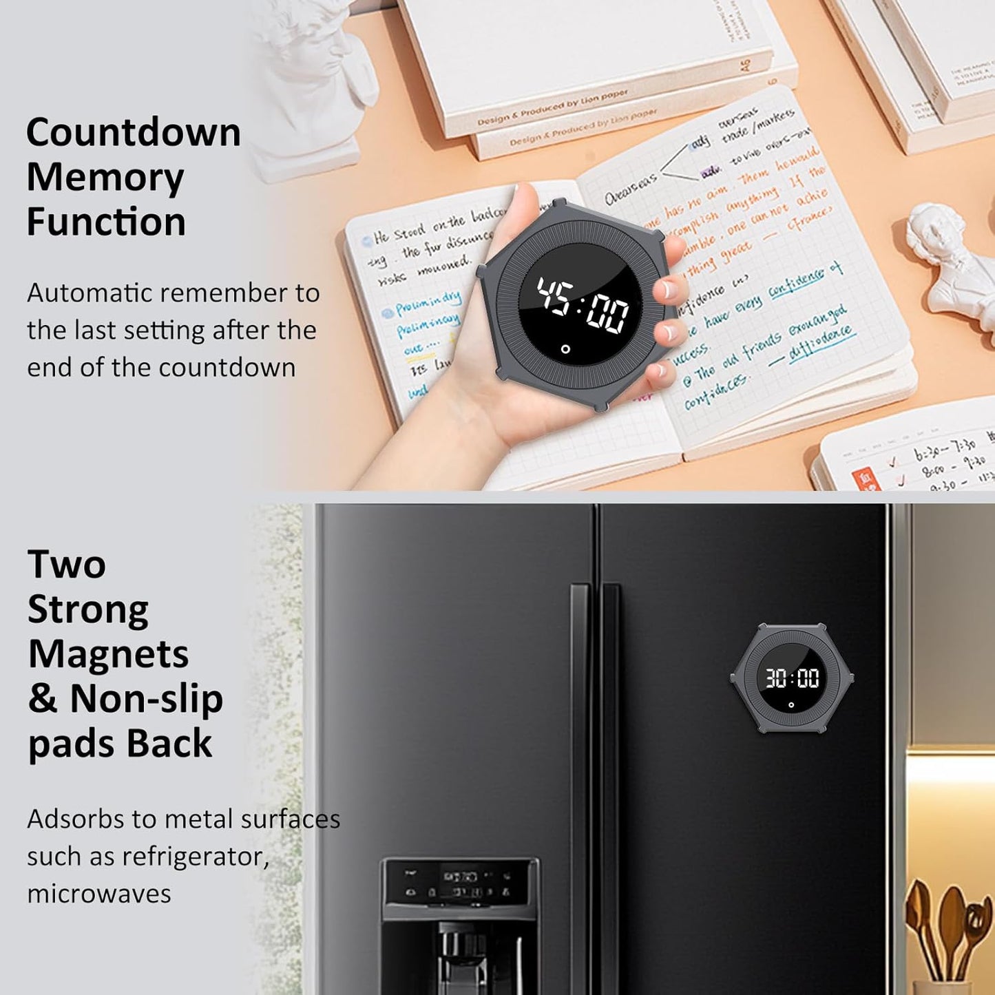Pomodoro Timer with Gravity Rotation, 99 Minutes Desk Productivity Timer, Countdown & Countup Focus Time Management Tool for Kitchen, Work, Study, Adjustable Sound & Brightness, Magnetic Pad Back.