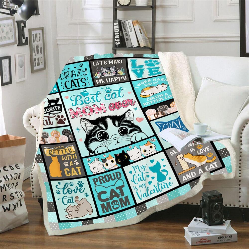 Cat Mom Gifts for Women, Blanket 60 x 50 Inches, Cat Lovers Gift for Christmas, Mother's Day, Birthday