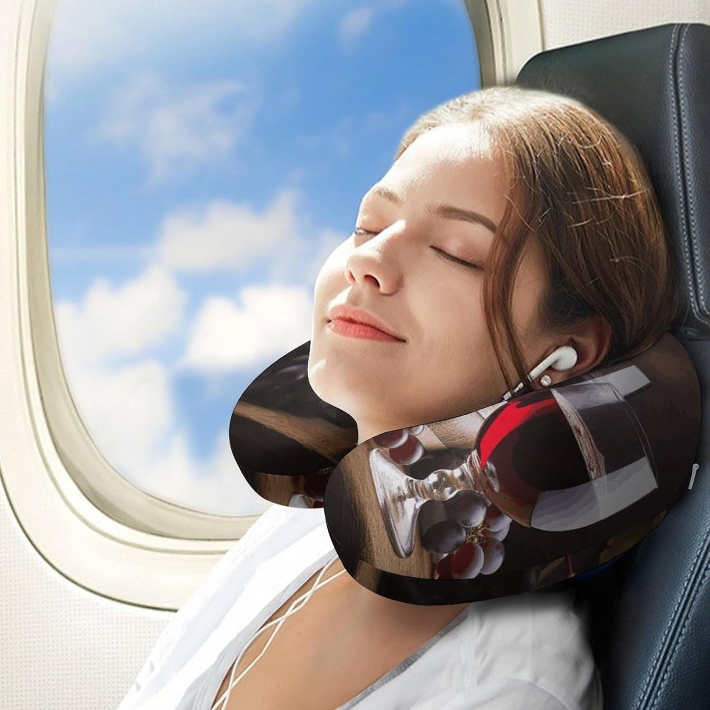 Grape Wine Neck Pillow Memory Foam U Shaped Pillows Portable Pillows for Shoulder Travel Head Support Pillow with Concealed Zipper for Airplane Car Home Office