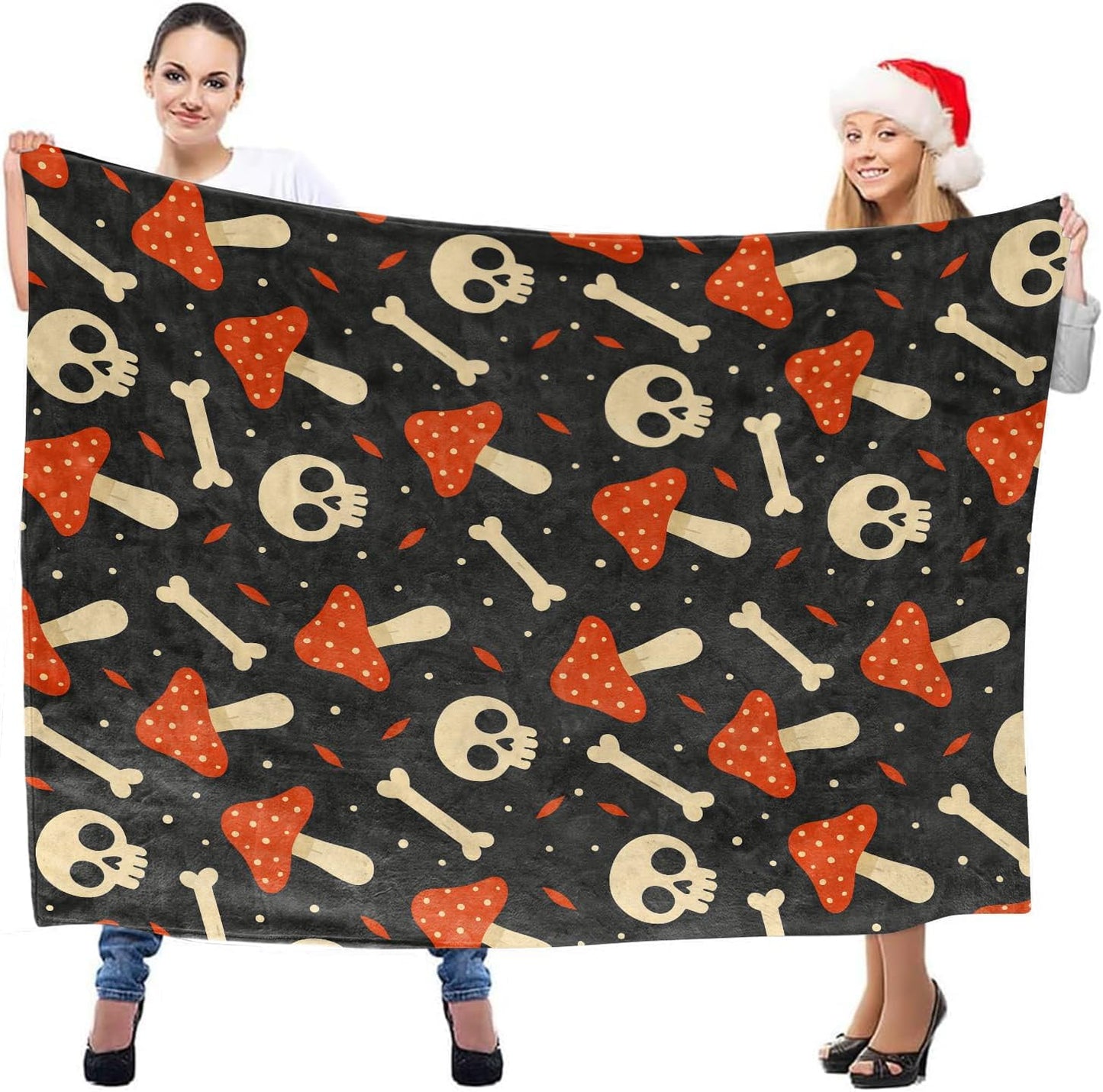 Spooky Mushroom Skull Throw Blanket, Lightweight Warm Flannel Blankets, Home Decor and Gifts, Soft Cozy Throws for Women Men, 50"X60" for Bed Couch Travel Office