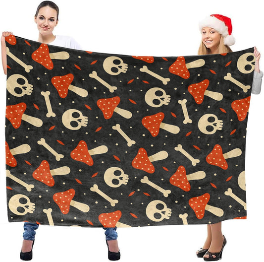 Spooky Mushroom Skull Throw Blanket, Lightweight Warm Flannel Blankets, Home Decor and Gifts, Soft Cozy Throws for Women Men, 50"X60" for Bed Couch Travel Office