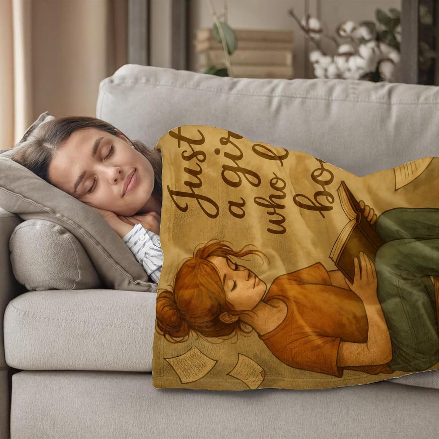 Just a Girl Who Loves Books Fleece Blanket for Boys Girls Kids, Cozy Soft Reading Lover Theme Blankets Gifts for Women, Adults, for Bedroom, Travel, Camping, Sofa, Room Decor 50x60 in
