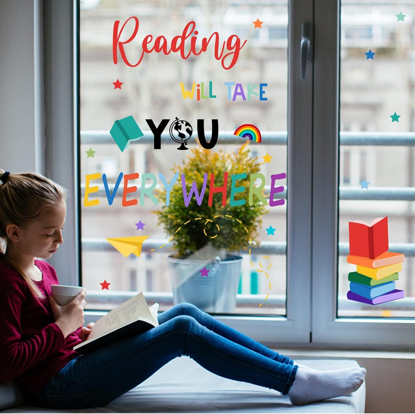 SUPERDANT Reading Wall Sticker Inspirational Learning Wall Decal Peel and Stick Books Classroom Vinyl Art Decals Read Corner Decor for Nursery Library Kids Room Study Room Decoration Back to School