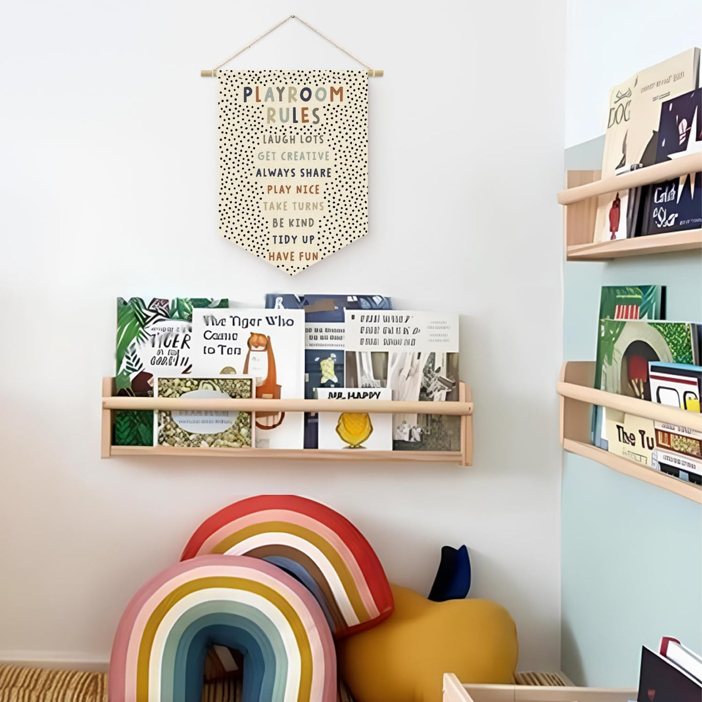 Playroom Decor, Playroom Rules Wall Hanging Pennant Flag Banner, Boy Nursery Decor, Boho Classroom Decor Baby Nursery Room Banner