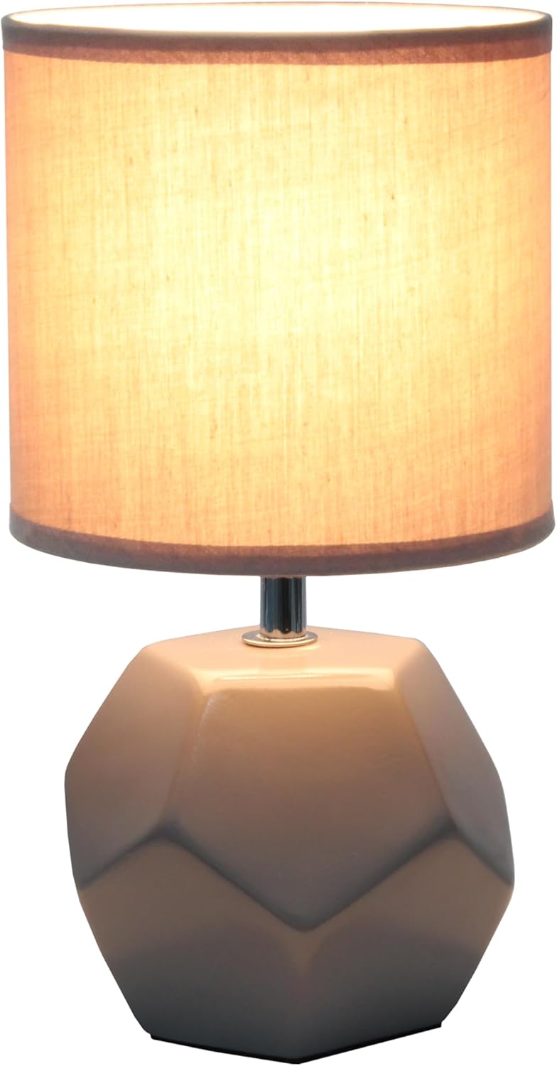 Simple Designs LT1212-GRY 10.24" Modern Round Geometric Cube Table Lamp with Matching Shade, Gray