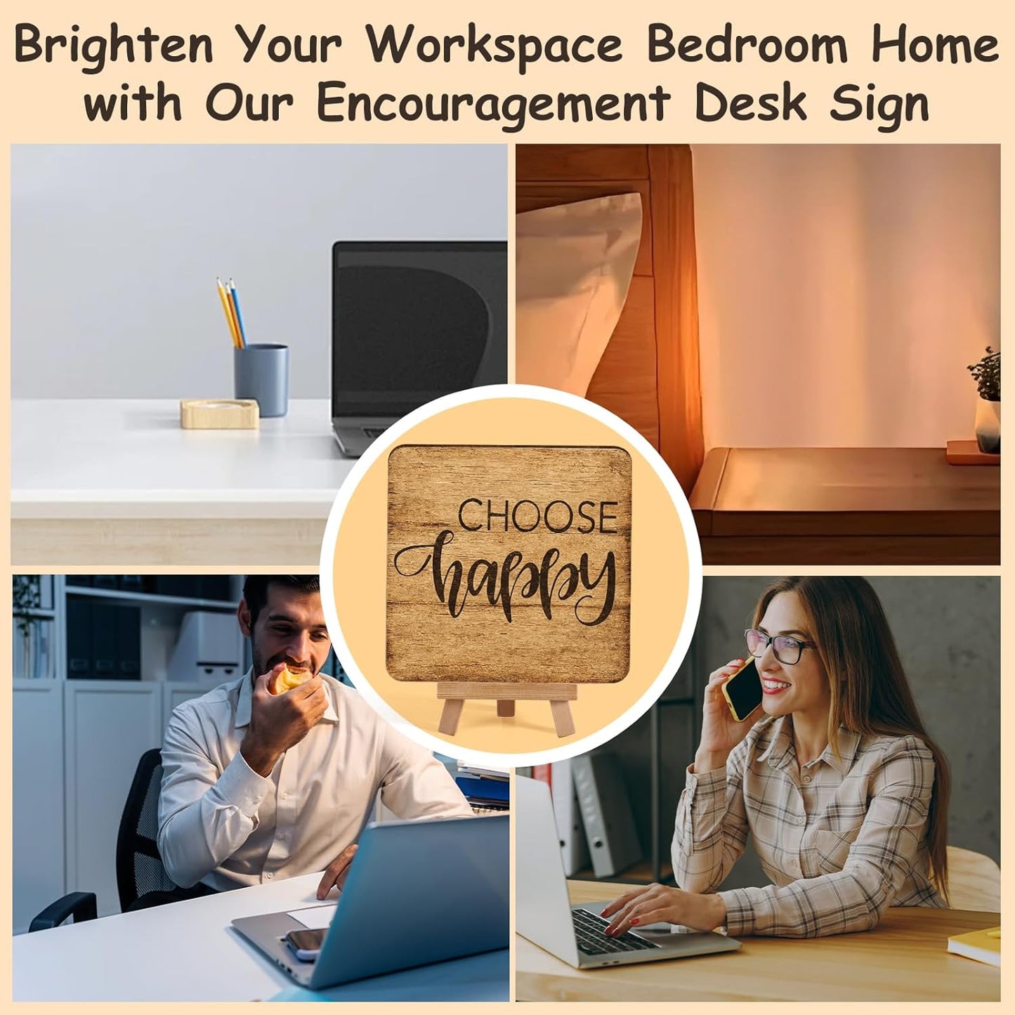 Inspirational Desk Decor, Rustic Home Office Wooden Sign, Farmhouse Decoration for Bedroom Living Room Kitchen Coffee Bar Shelf, Positive Emotional Support Gifts for Men Women, Choose Happy