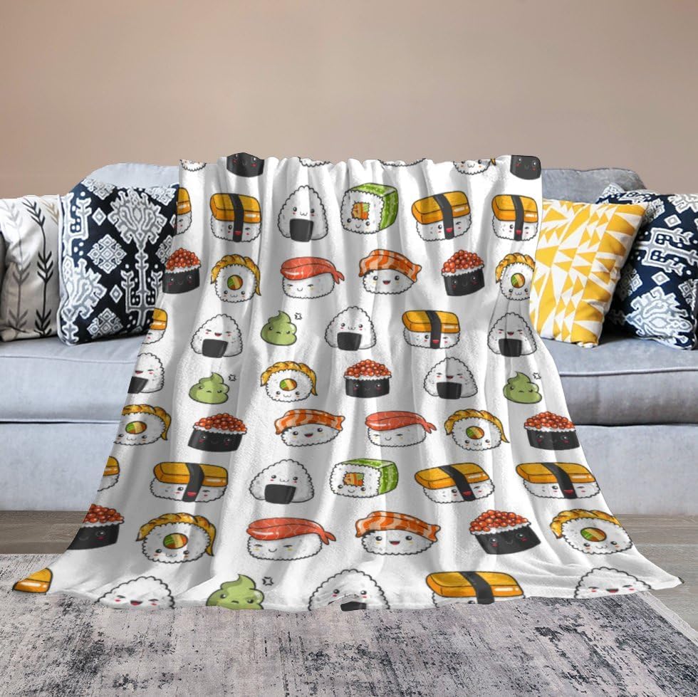 Cartoon Kawaii Sushi Super Soft Cozy Throw Blanket, Lightweight Fuzzy Comfy Flannel Blanket Warm Plush Throw Blankets for Couch, Sofa, Bed Travel and Camping Blanket Gifts 60"x50"