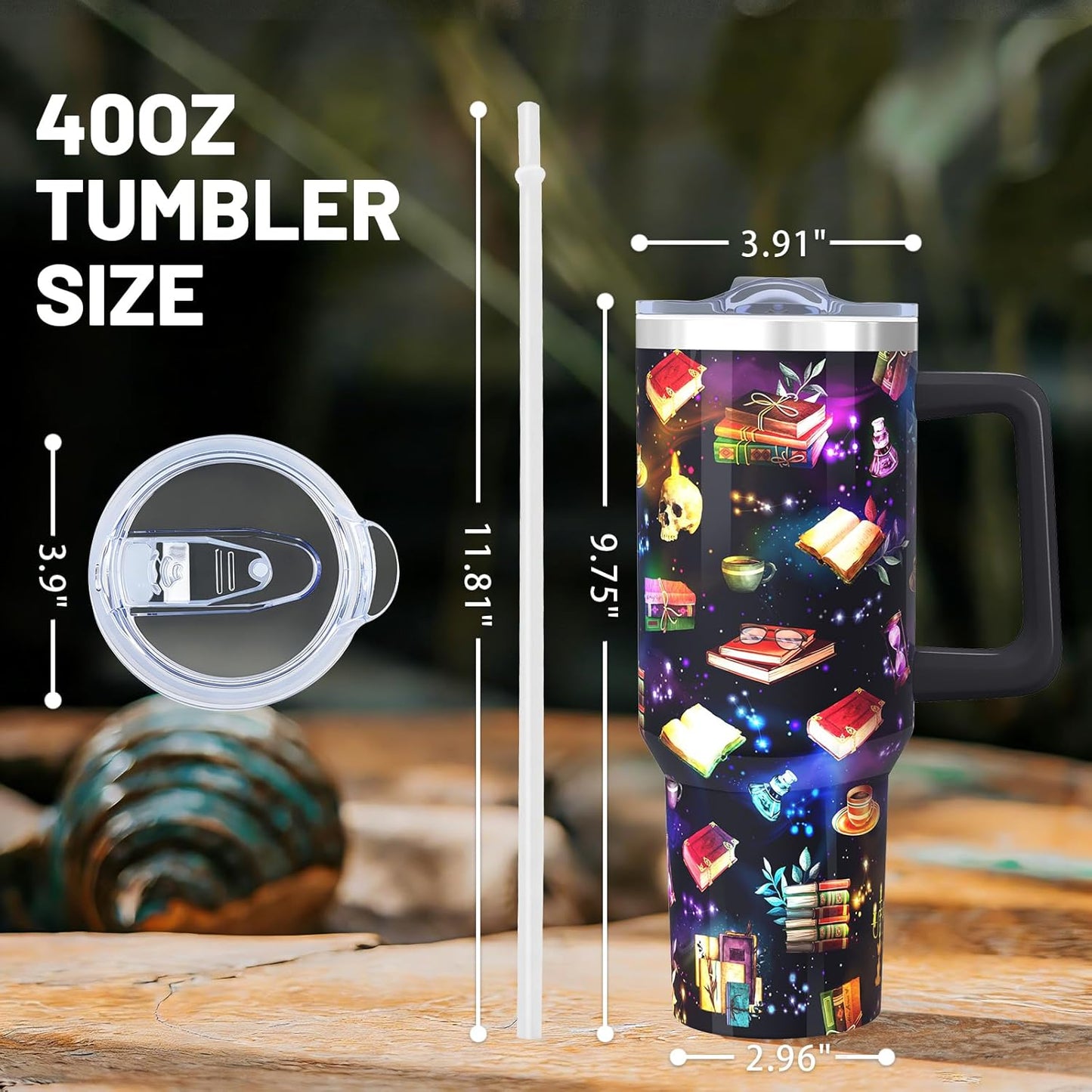 40oz Book Lover Tumbler With handle, Stainless Steel Leak Proof Travel Coffee Mug Cup Water Bottle Tumbler With Lid and Straw, Book Lovers Gifts for Men Women Birthday Christmas