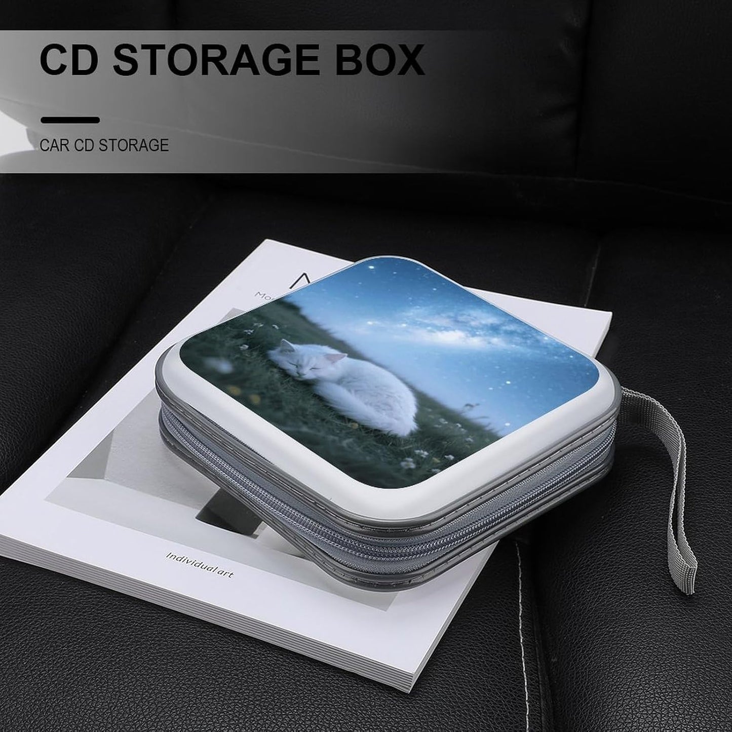 Sleep Cat Starry Night CD Case Portable Zipper CD Case 40 Capacity Hard Plastic DVD Cases Holder Large Storage Disc Wallet Bag for Car Home Travel DVD Collection Bag