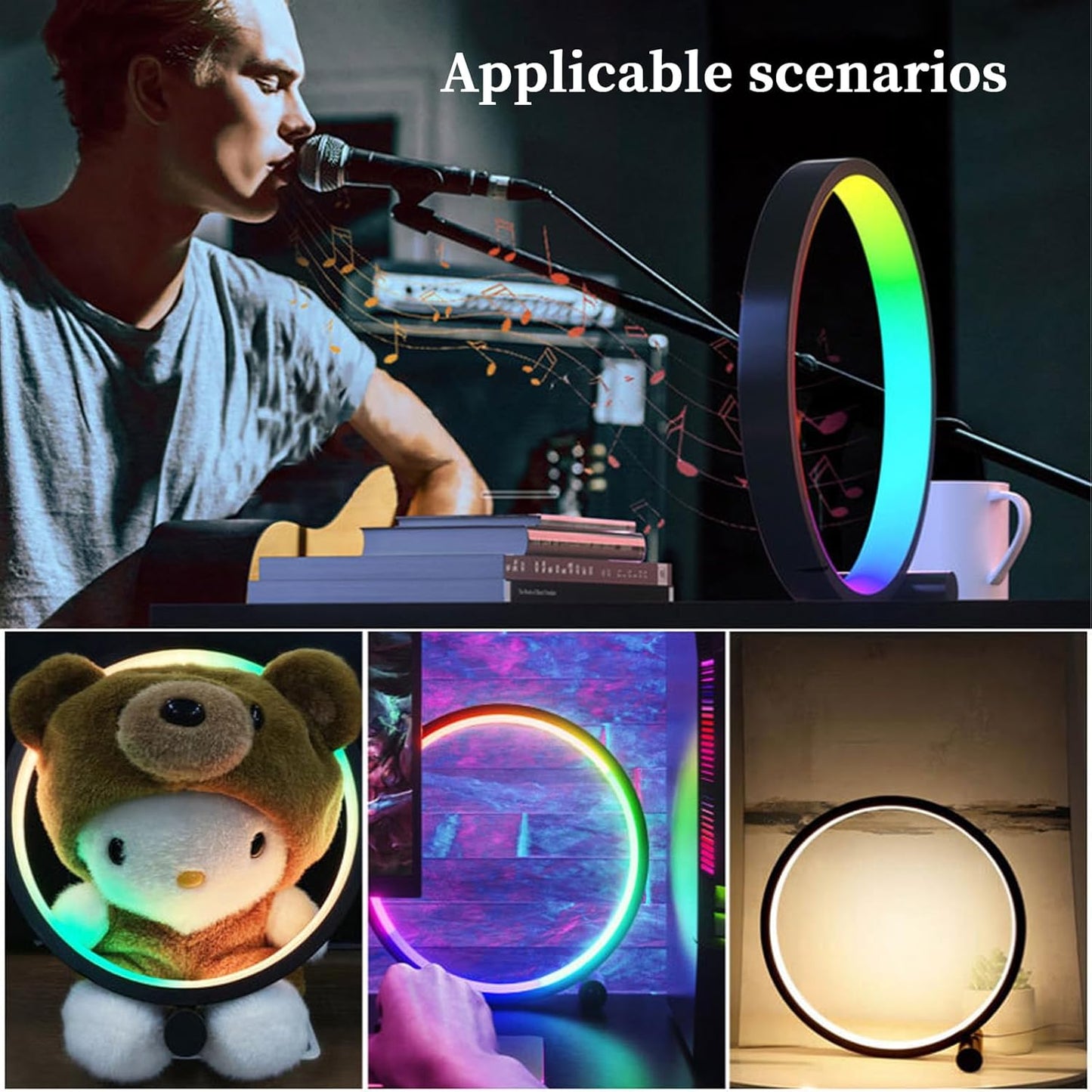 LED Intelligent Color Changing Desk Lamp CreativeCircular Desktop RGB Night Light DIY Mode Supports WiFi&BLE,Usedfor Lighting Decoration or Holiday Decoration (10W 5V 10 Inch Black)