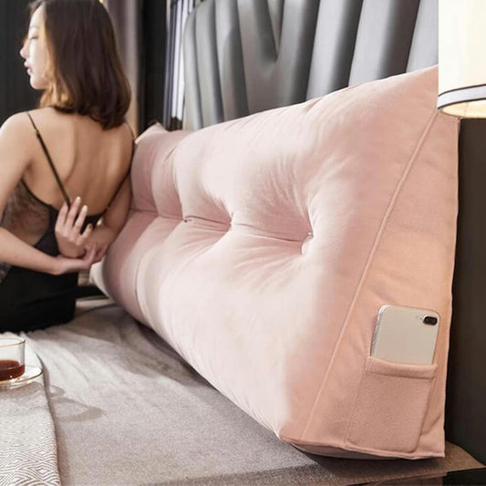 AMNOOL Soft Reading Bed Rest Pillow Large Bolster Cushion Velvet Headboard Backrest Triangular Wedge Pillow Neck Lumbar Support for Dorm Room Daybed Full Size-1-, 59in/150cm(Queen), Pink