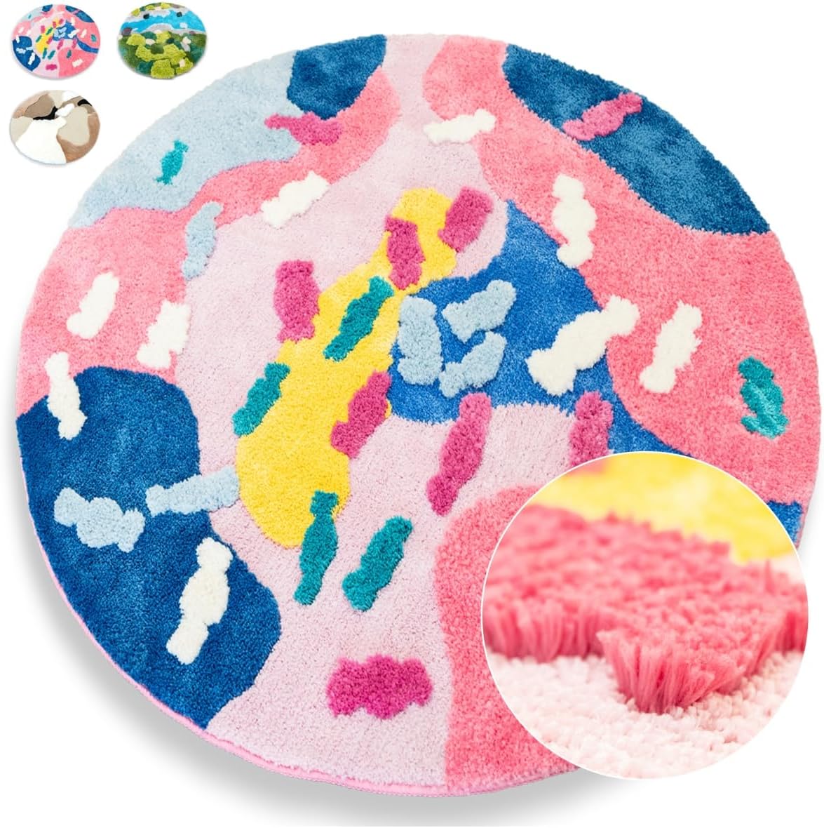 Moss Rug,Circle Mat for Bedroom Aesthetic Cute Shaggy Grass for Reading Nook Bedside Tufted Funky Graphic Kawaii Unique Design 3D Plant Blanket Woodland Carpet 36 inches 4 Ft-Modern Round