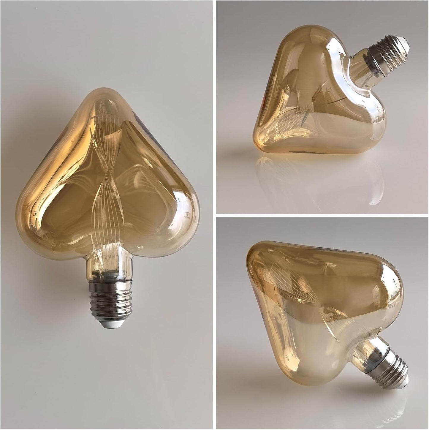 Led Decorative Light Bulbs - Amber Glass Heart Shape, 1.5W 2200K Warm Glow, Non-Dimmable LED Bulb for Bedroom, Bar, Shelving, Holiday Decorations
