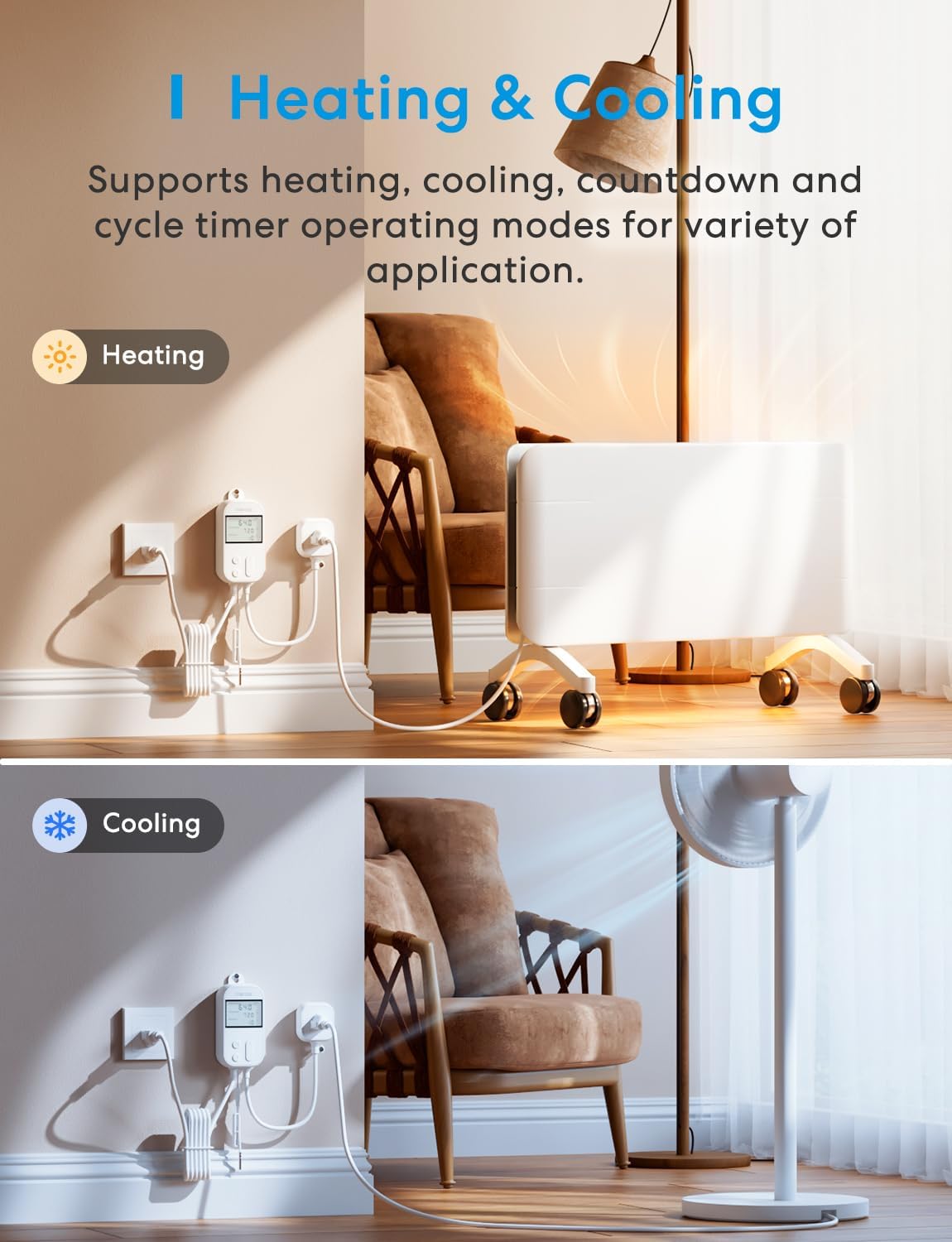 meross Smart Temperature Controller 15A 1800W, Smart Wi-Fi Thermostat Controlled Outlet Plug Works with Apple Home, Alexa, Google Home for Heating Cooling Homebrew Fermentation Reptiles Greenhouse