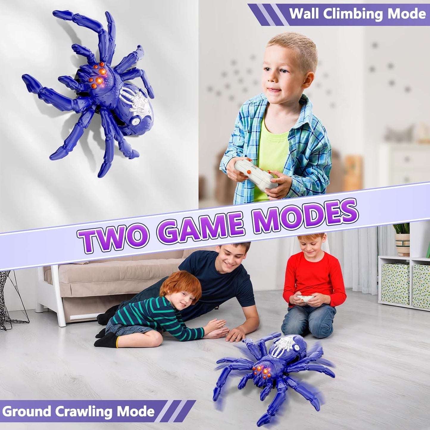 Wall Crawler Spider, Rechargeable Remote Control Robot Kids Toys, 360° Rotating RC Wall Climbing Spider with LED Eyes Toys for Boys Girls Ages 3 & Up, Birthday Gifts for 3-12 Year Old Boys