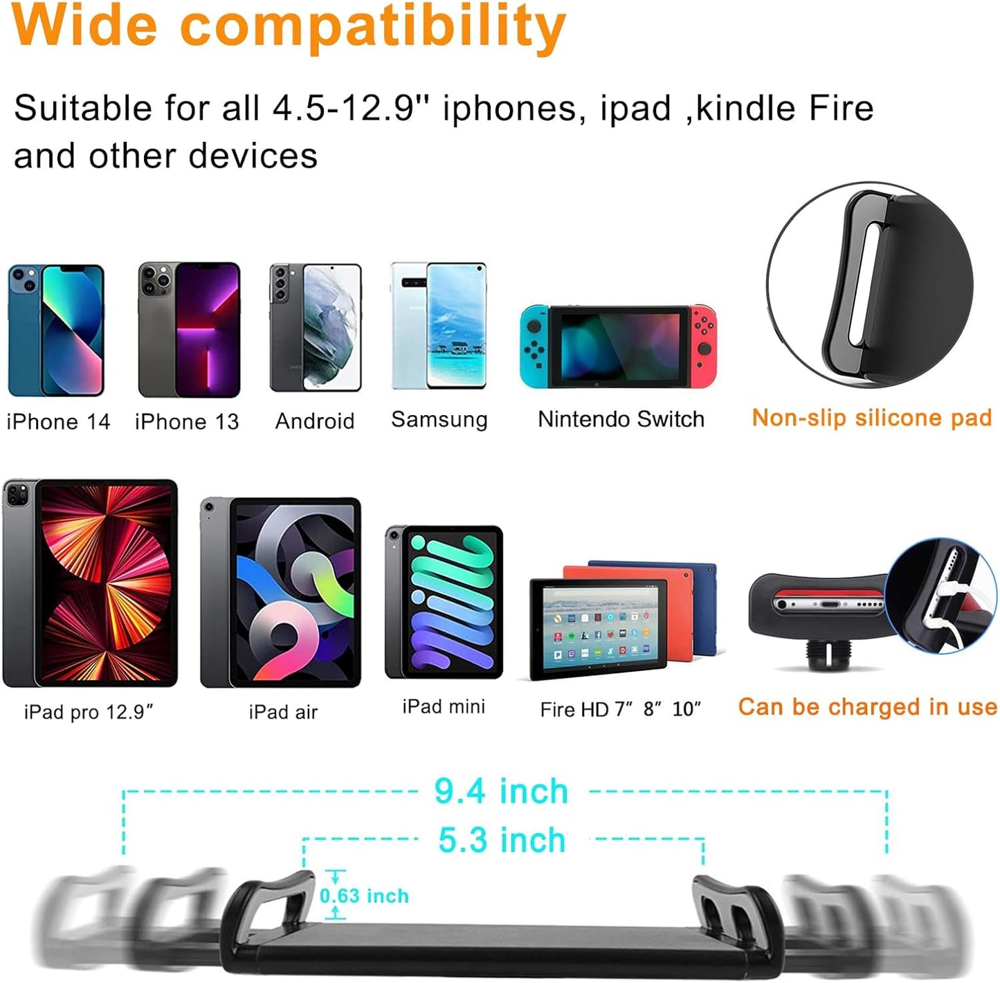 Tablet Floor Stand with Double Weight Base,Overhead Bed Phone Stand Height Adjustable/ Arm Stretchable Tablet Holder, Compatible with 4.5''-13'' iPhone, iPad, Galaxy Tab, Kindle, or Other Phones