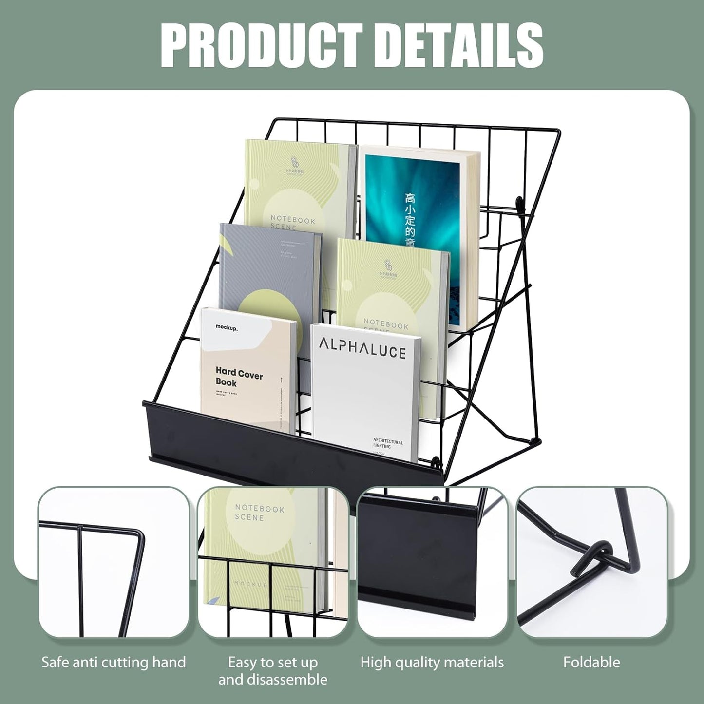 Book Signing Rack, Book Display Rack, Tabletop Magazine Display Racks, 4 Tiered Tabletop Cd Display, Comic Book Magazine Rack for Library Classroom Picture Literature Brochure 16.14" x 17.95" x 17.24"