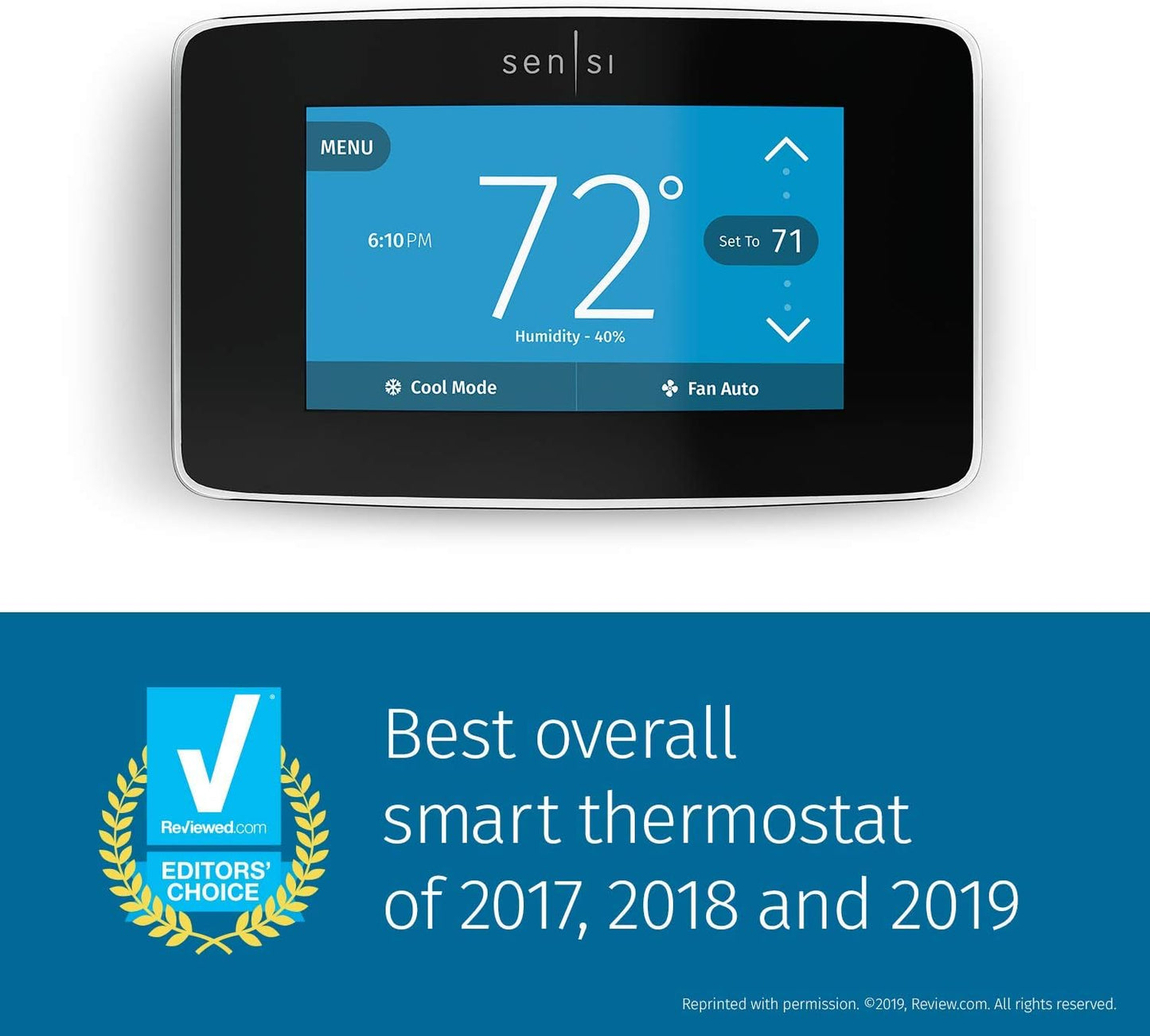 Emerson Sensi Touch Wi-Fi Smart Thermostat with Touchscreen Color Display, Works with Alexa, Energy Star Certified, C-wire Required, ST75 Black 5.625" x 3.4" x 1.17"
