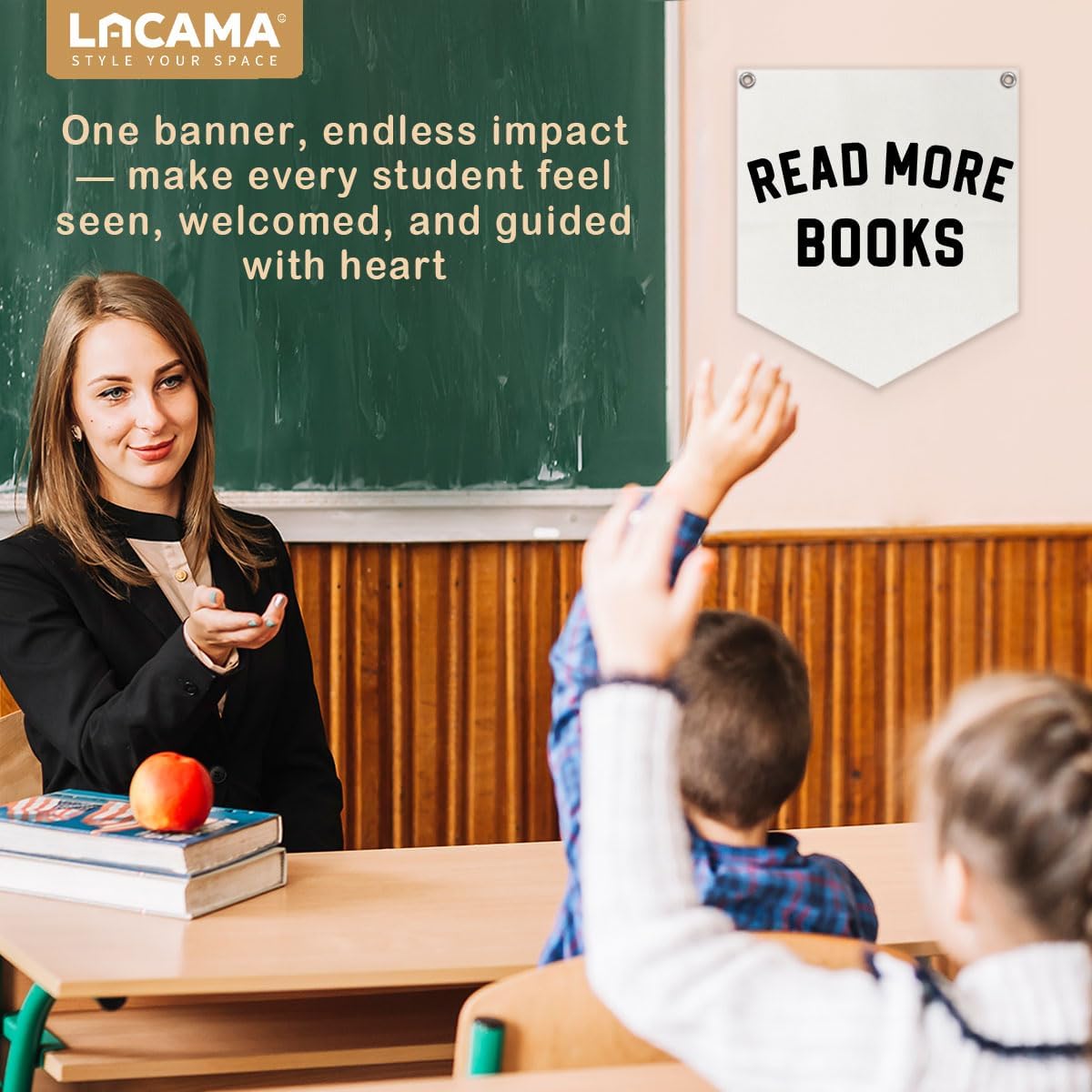Lacama Reading Corner Decor for Classroom，Read More Books Linen Banner,Read Sign Wall Hanging Banner Pennant Flag Decor for Homeschool Nursery Playroom Toddler Nursery Decor College Dorm Room,12.4x14 in