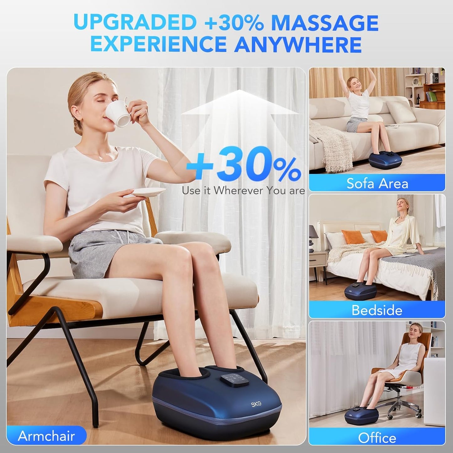 SKG YS100 Shiatsu Foot Massager with Heat and Remote, Feet Massager with 3 Air Compression Modes, for Plantar Fasciitis and Neuropathy, Fits up to Size 13 for Men Women