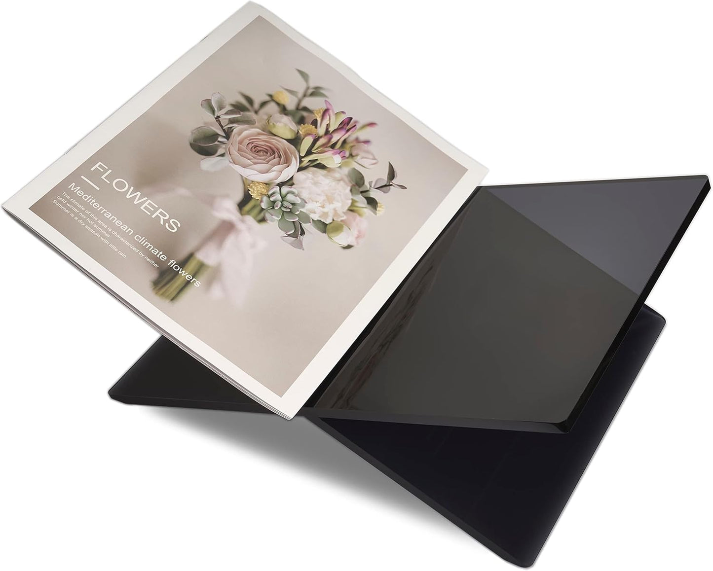 Honygebia Black Acrylic Book Stands - Cross Frame Acrylic Book Holder, Open Bookstand for Display and Reading, Suitable for Art, Bible, Cookbook, Easel, Magazine, Textbooks 12.5" x 9.5" x 5.5"
