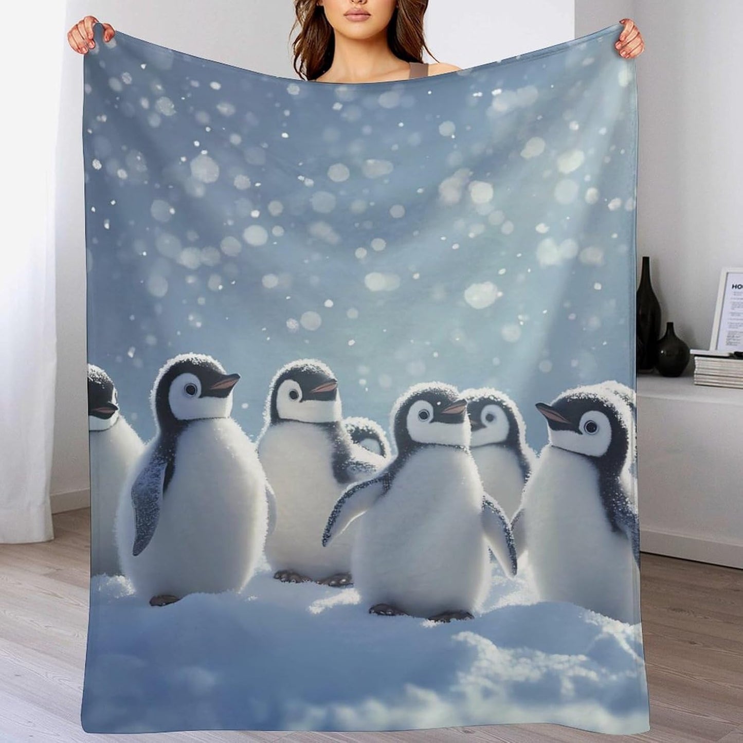 Penguins Snowy Printed Throw Blanket for Couch Bed Plush Cozy Fuzzy Flannel Blanket for All Season 30"x40"