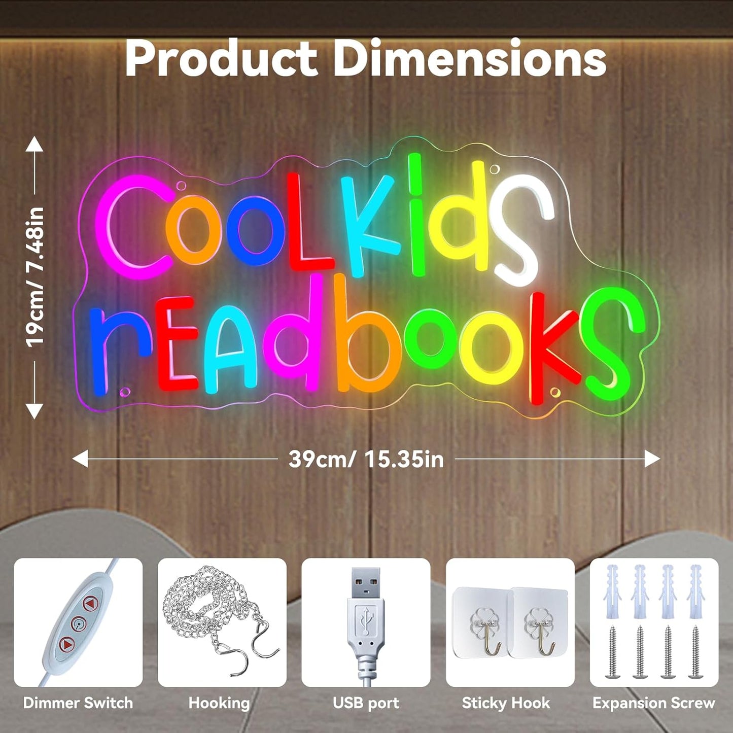 Cool Kids Read Books Neon Sign,Neon Lights for Classroom Reading Corner Bedroom Library,Read Sign for Book Lovers Christmas Gift for Kids & Teens