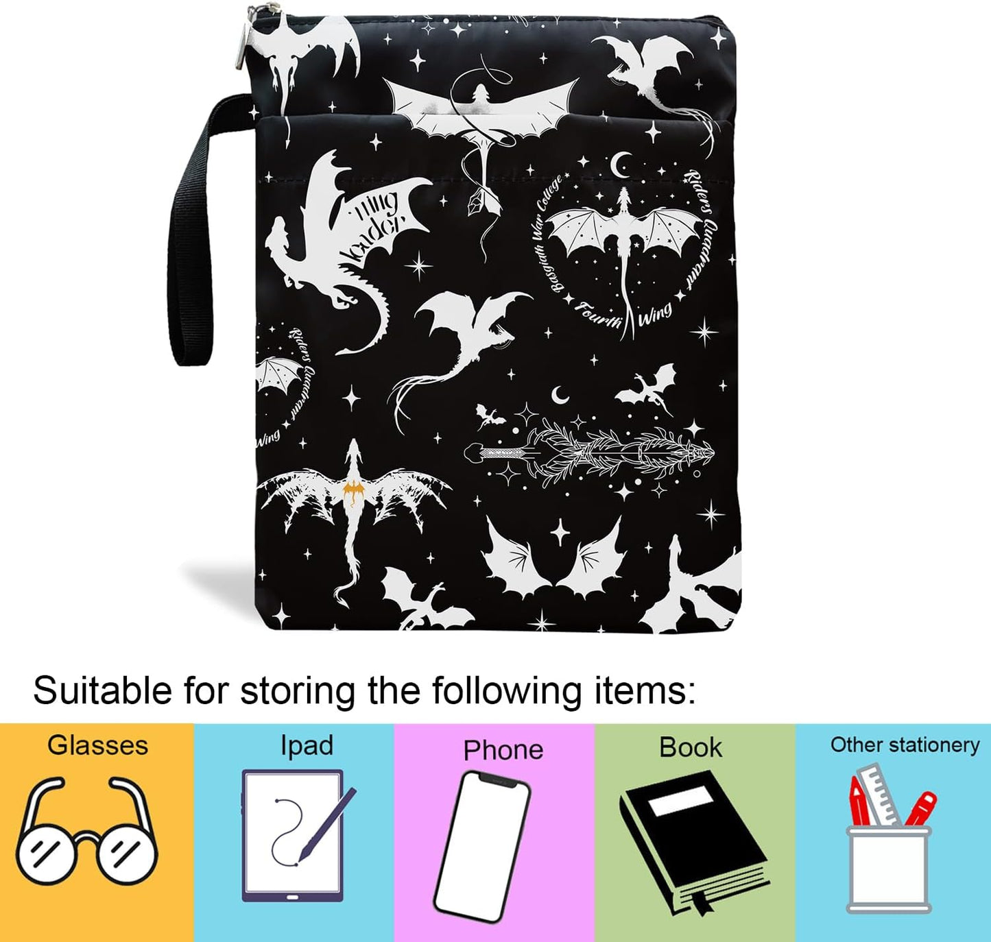 Romantasy Dark Academia Dragons Book Sleeve, Fantasy Novel Reader Gift, Bookish Gifts, Book Inspired Gift, Paperback Protector Book Cover Dragons Lovers Book Gifts (Basgiath War College-Black)