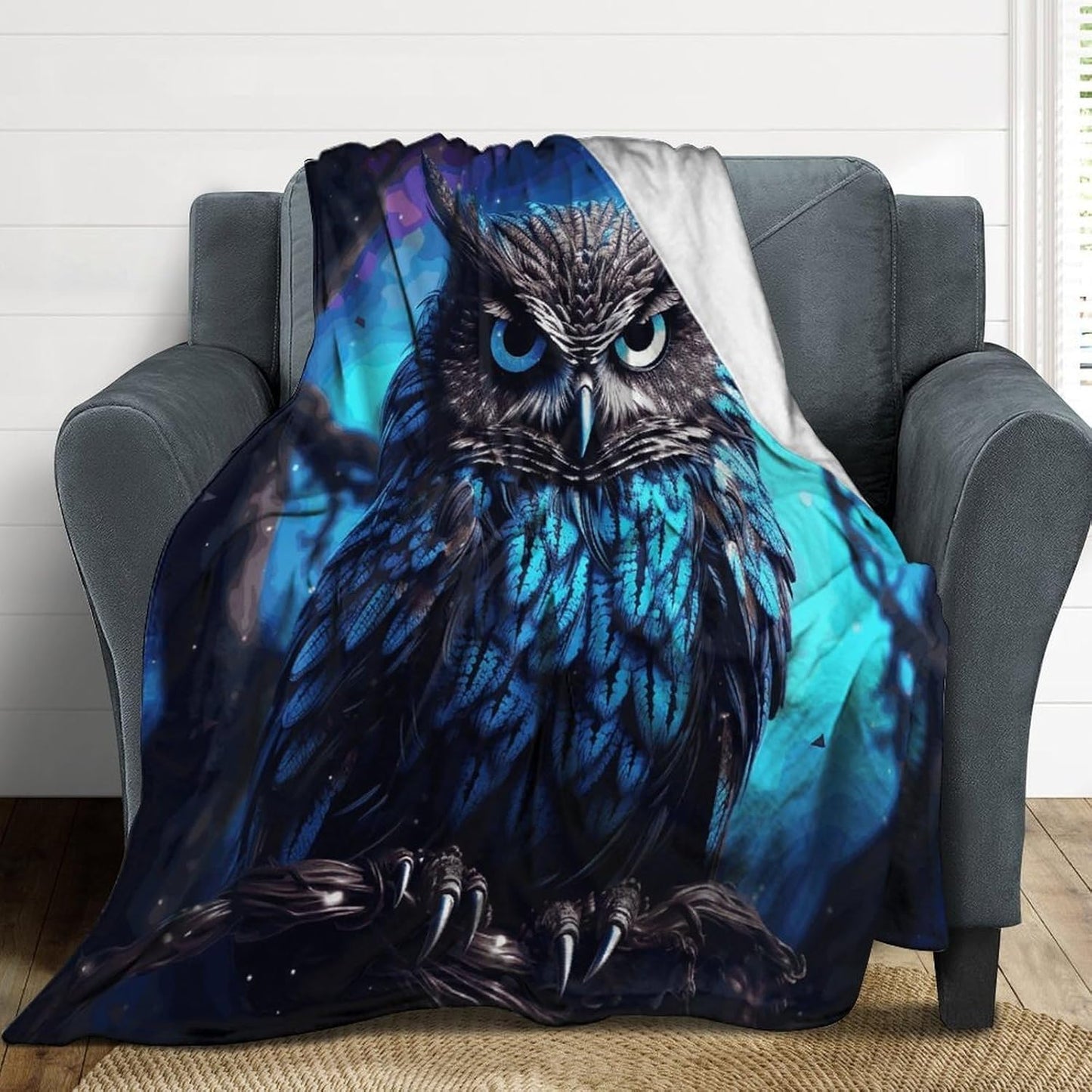 Blue Owl Throw Blanket for Couch Super Soft Warm Lightweight Throw Blankets Cozy Flannel Bed Blanket Cute Decorative Blankets for All Seasons Home Decor Gift 30"*40"（76 * 100cm）