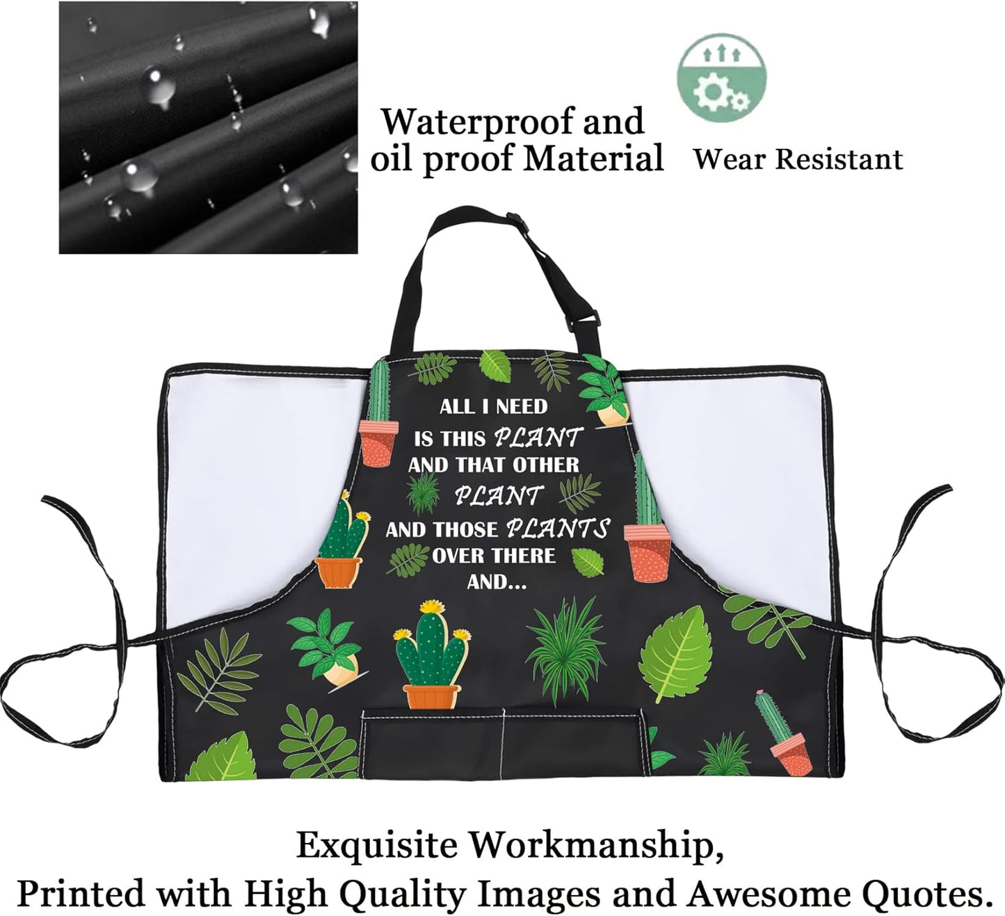 PXTIDY Plant Lover Gift Gardener Apron All Need Is This Plant Lady Gardening Apron Florist Kitchen Gift (Black)