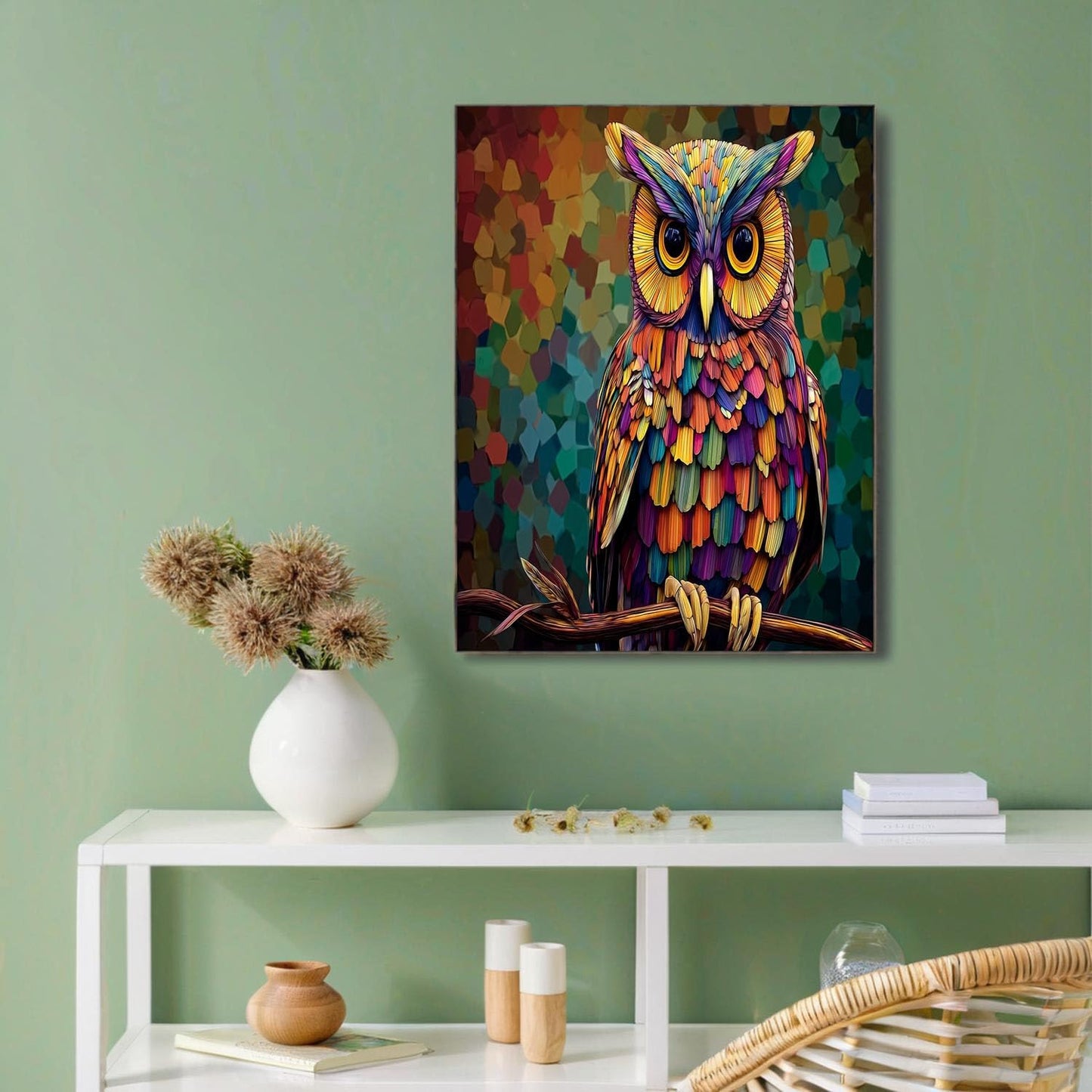 GDJSMIN Mosaic Style Wall Art, Cute Owl Pattern Poster for Reading Room Living Room Decor 16x 24 inch Unframed