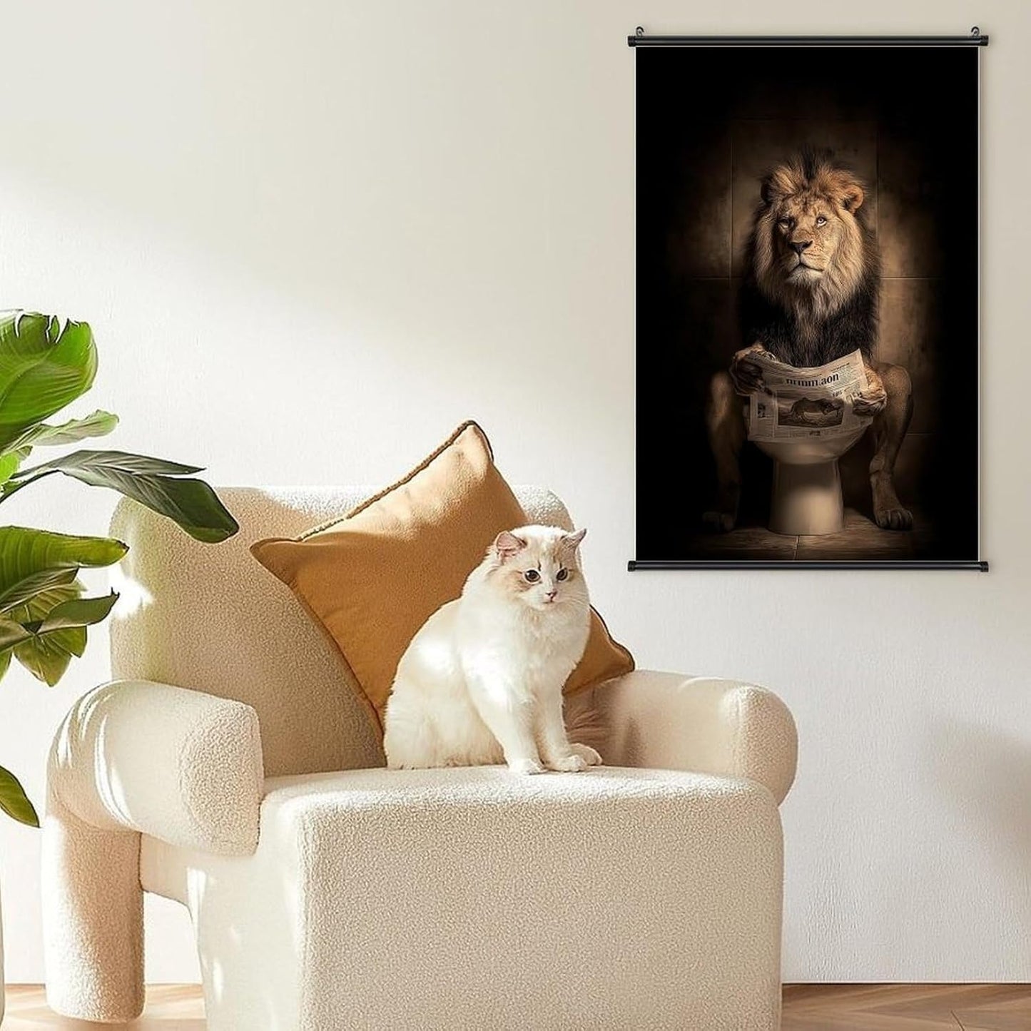 Rucatto An Abstract Art Poster Depicts A Lion Reading A Newspaper in A Toilet. Wall Art Paintings Canvas Wall Decor Home Decor Living Room Decor Aesthetic 12x18inch(30x45cm) Style