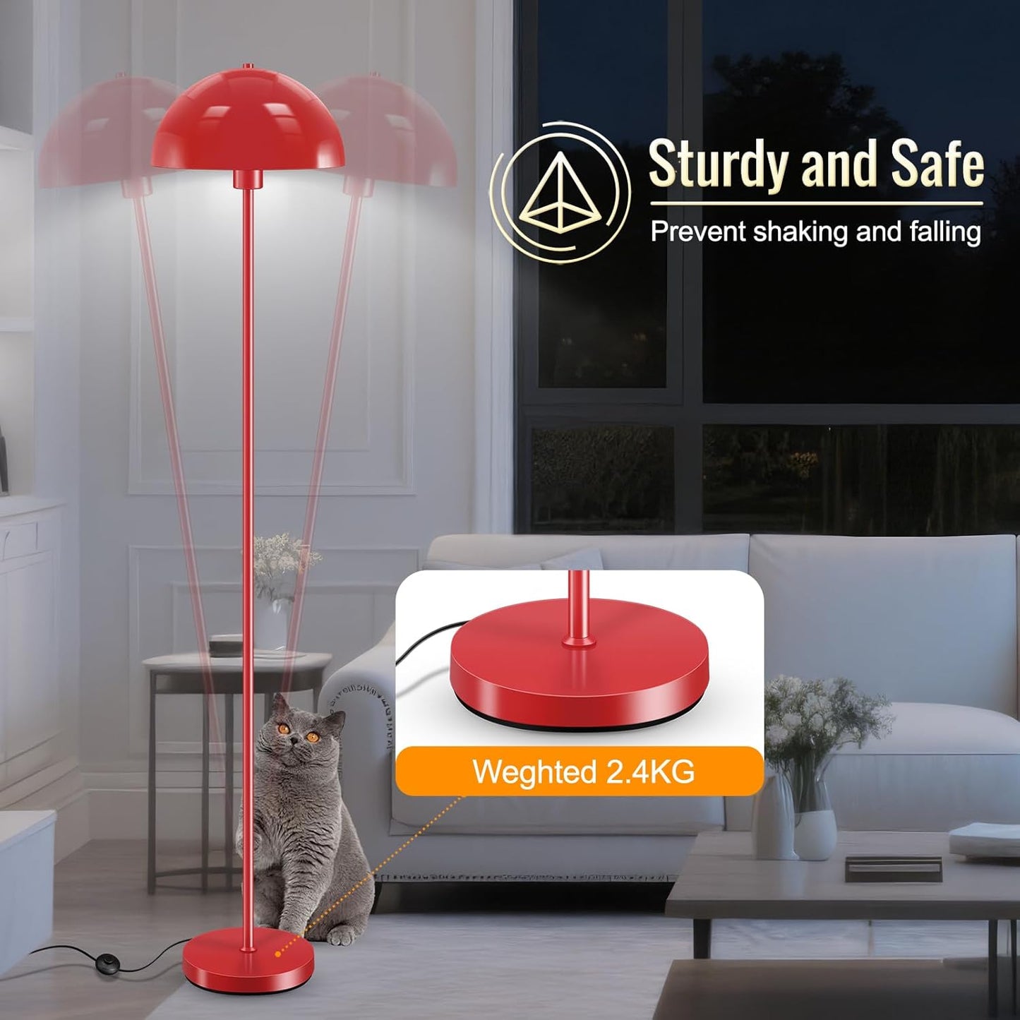Modern Floor Lamps for Living Room, Red Metal Mushroom Lamp, 66" Tall Corner Lamp, Footswitch, Bright Industrial Standing Lamps for Bedroom Nursery, Mid Century Modern Home Decor(E26 Base, NO BULB)