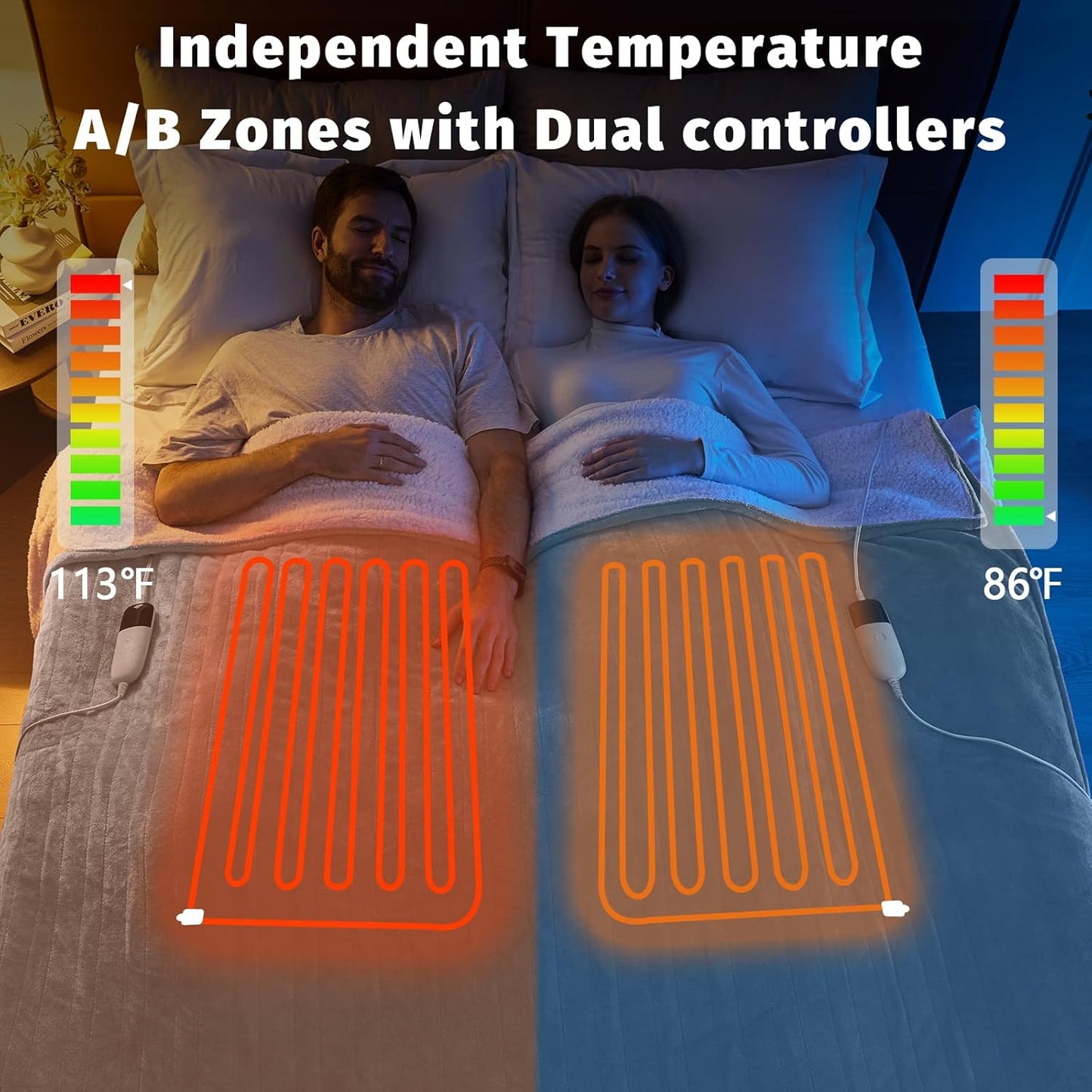 Heated Electric Blanket Queen Size - 84" x 90" Heating Blanket with Dual Control, 10 Heating Levels & 8 Hours Auto Off, Soft Warm Flannel Blanket, Christmas Birthday Gifts for Senior Grandma