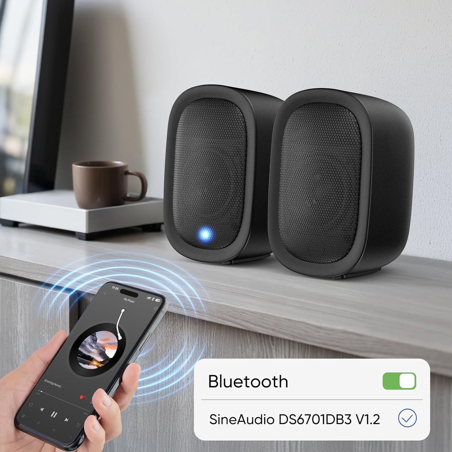 Saiyin Powered Bluetooth Bookshelf Speakers for Record Player, 40W Stereo Sound Speakers with 3-Inch Woofer, Dual-Curved Horn Bass Reflex Port and Optical/AUX/TV-ARC for Turntable/PC/TV, Pair