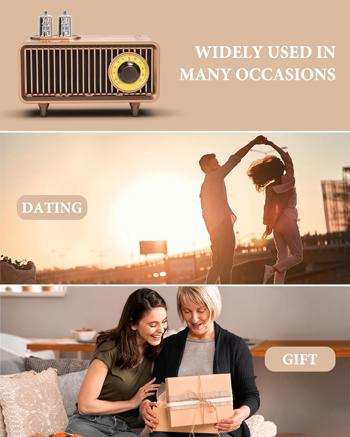 COLSUR Retro Bluetooth Speaker, Vintage Radio, bass, Bluetooth 5.1 Wireless Connection, Suitable for Home Office, Outdoor Party, Portable Speaker, Suitable for iPhone, Android Speaker