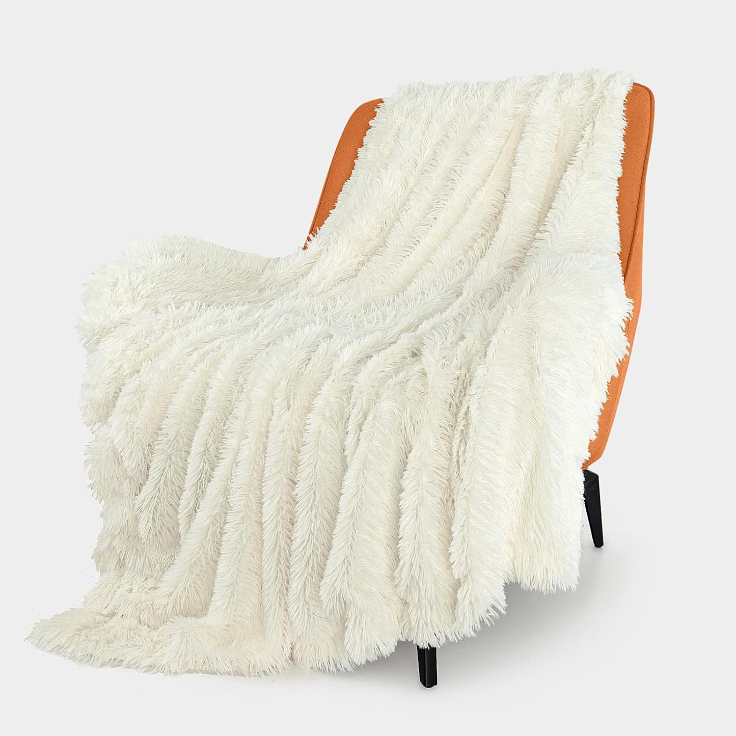 TOONOW Extra Soft Fuzzy Faux Fur Throw Blanket 50"x60", Reversible Lightweight Fluffy Cozy Plush Comfy Microfiber Fleece Decorative Shaggy Blanket for Couch Sofa Bed, Cream White