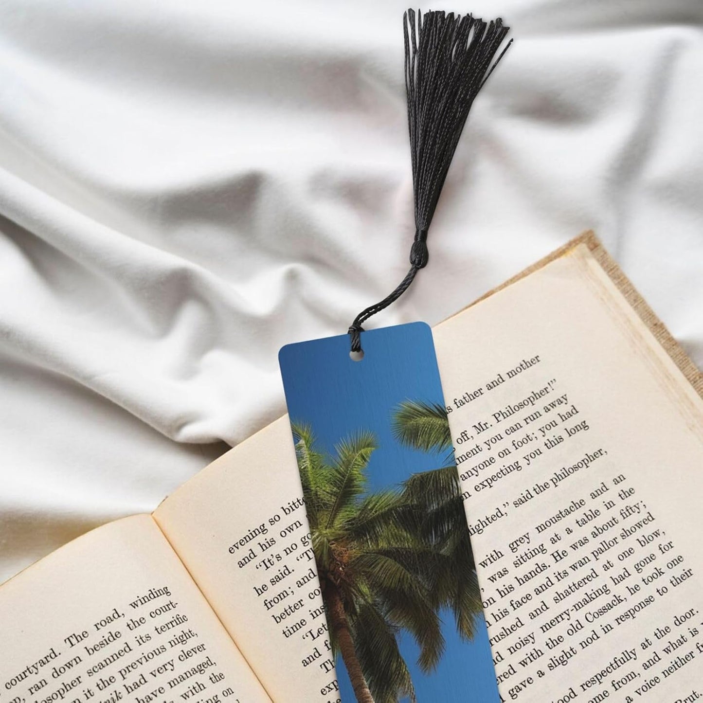 Two Palm Trees Bookmarks Gifts for Women Men, Wooden Bookmarks for Book Lovers, Vintage Book Marks Ornaments with Tassel, Unique Personalized Reading Page Markers Black