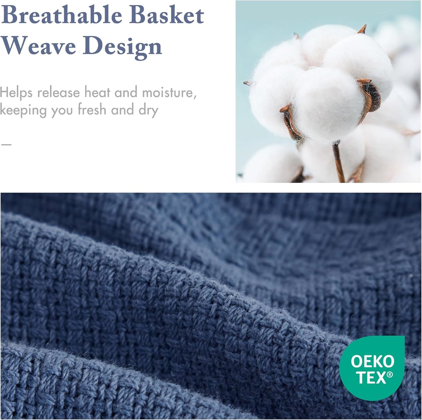 Madison Park Freshspun Basketweave Luxury Cotton Blanket Navy 108x90" King Size Basketweave Premium Soft Cozy 100% Cotton For Bed, Couch or Sofa