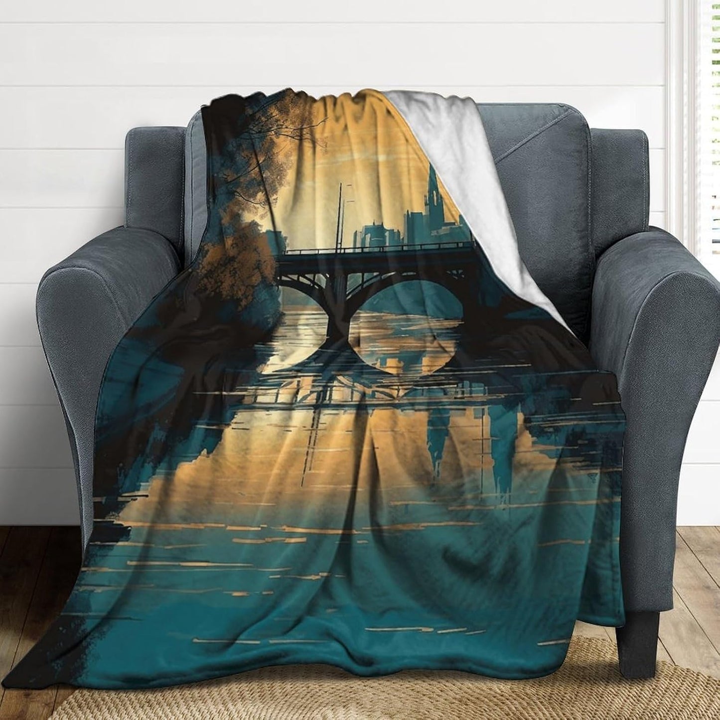 Hand Drawn Buildings Throw Blanket for Couch Super Soft Warm Lightweight Throw Blankets Cozy Flannel Bed Blanket Cute Decorative Blankets for All Seasons Home Decor Gift 40"*50" （100 * 130cm）