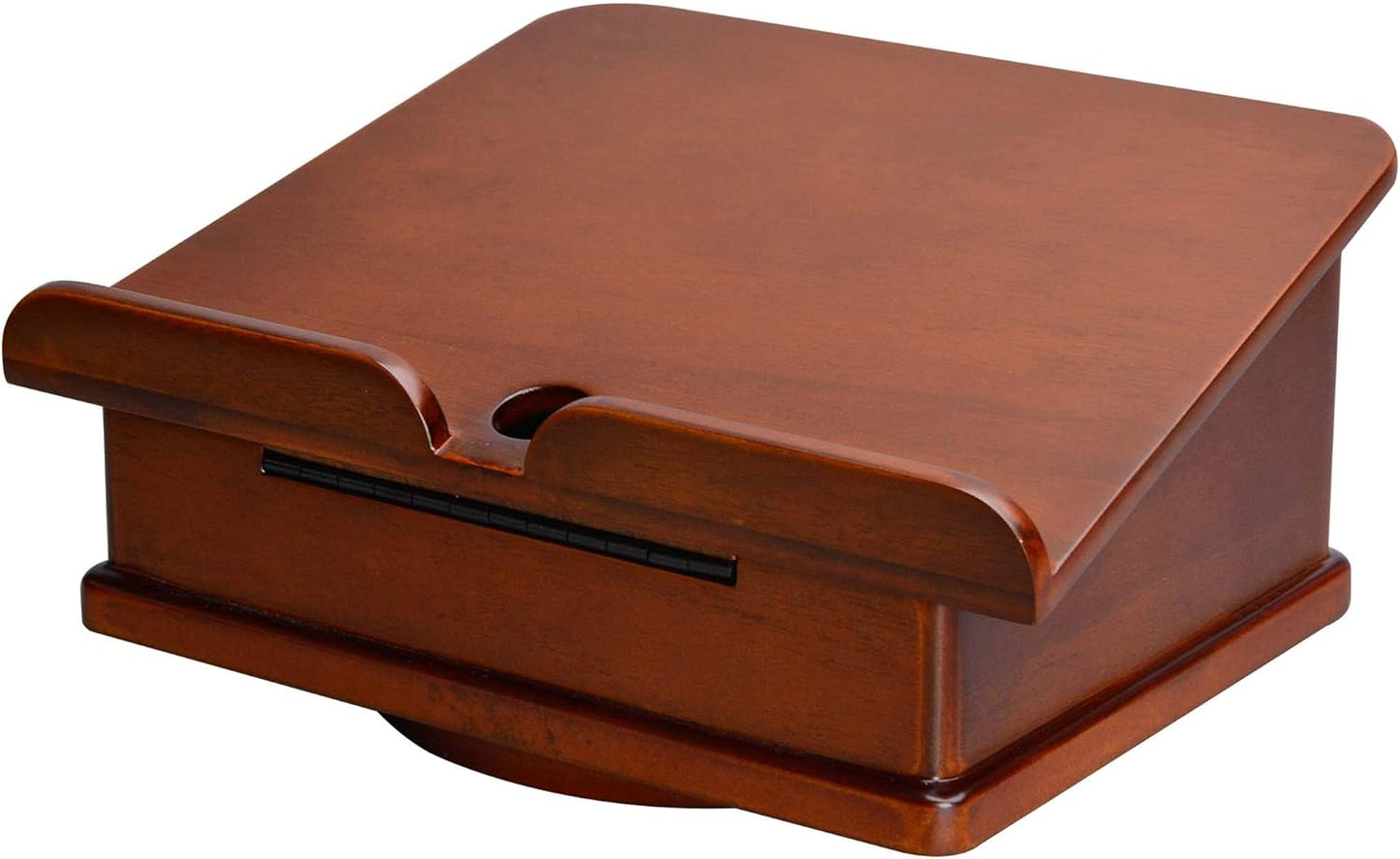 Wooden Book Stand for Cookbook Textbook and Tablet, Adjustable Angles, Spacious Storage Case, Carousel Base (Dark Cherry)