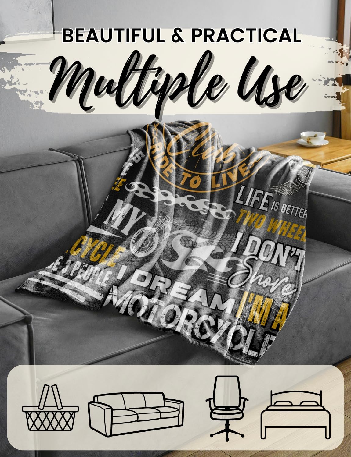 InnoBeta Motorcycle Gifts for Men, Motorbike Throw Blanket for Men, Motorcycle Club, Motor Lover Biker Rider, Father's Day, Christmas, Birthday - 50"x65"