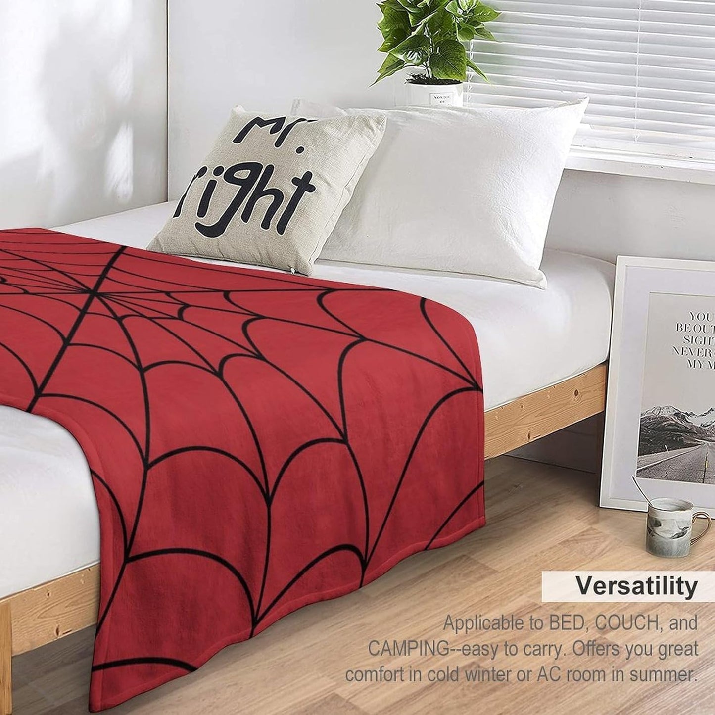 Red Spider Web Blanket Gifts for Boys & Girls, Lightweight Reversible Soft Flannel Throw Blanket Cozy Blanket for Kids Teens Perfect Room Decor for Bedroom Living Room Playroom, 51x63 Inch
