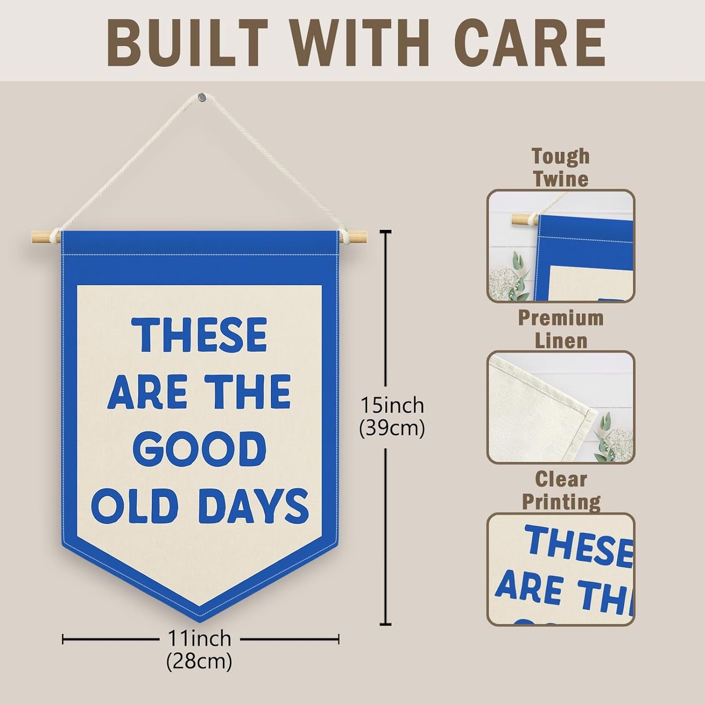These Are the Good Old Days Boys Kids Room Decor, Playroom Banner Canvas, Nursery Trendy Blue Wall Hanging Frame Decor Art Pennant Flag for Toddler Living Room Preschool Dorm 11x15in