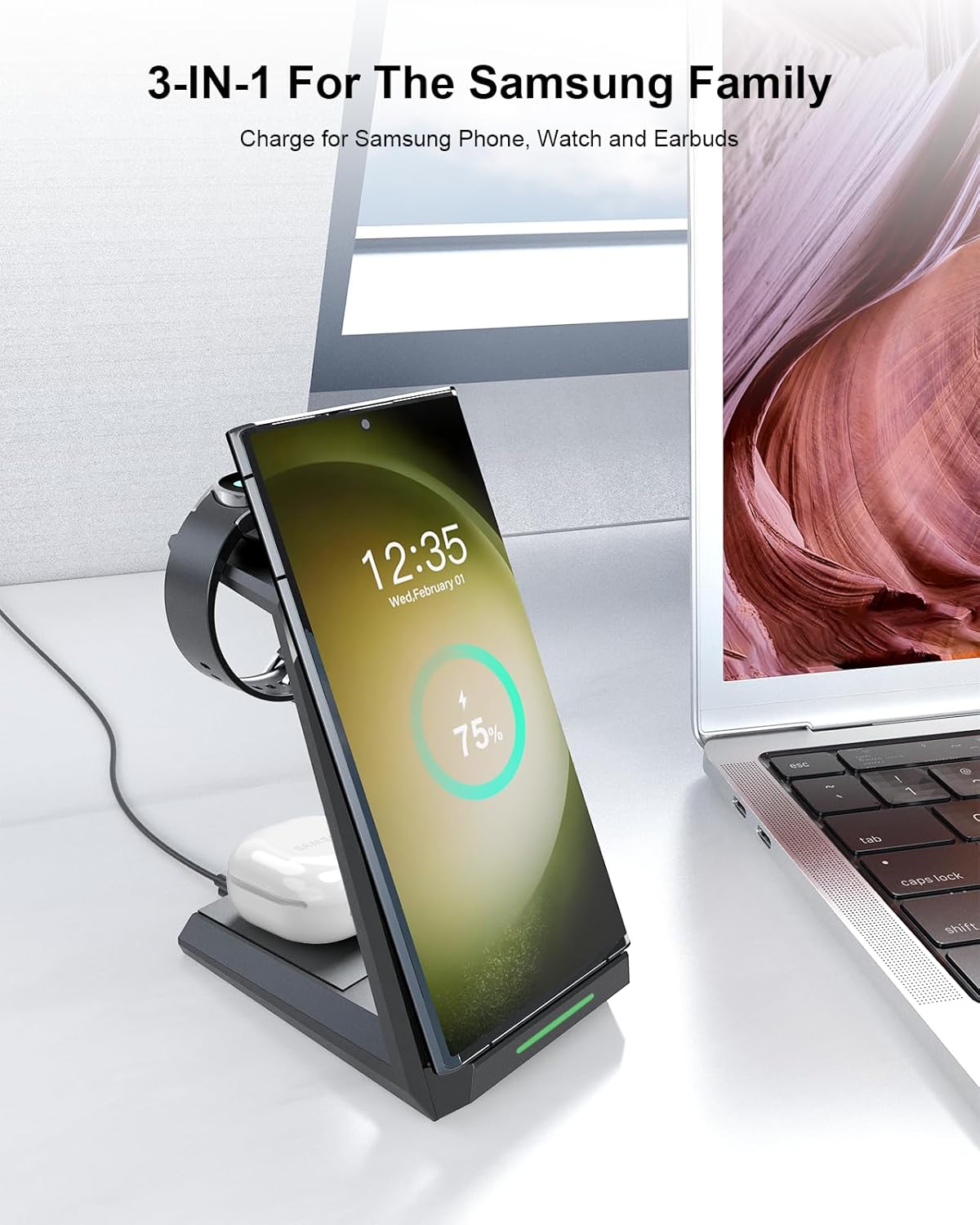 Wireless Charger for Samsung - Nanami 3 in 1 Charging Station for Multiple Devices, Fast Charger Stand for Galaxy S26 S25 S24 S23 Ultra S22 Z Flip Fold 7,Galaxy Watch 6/5/5 Pro/4/3, Galaxy Buds 2 Pro