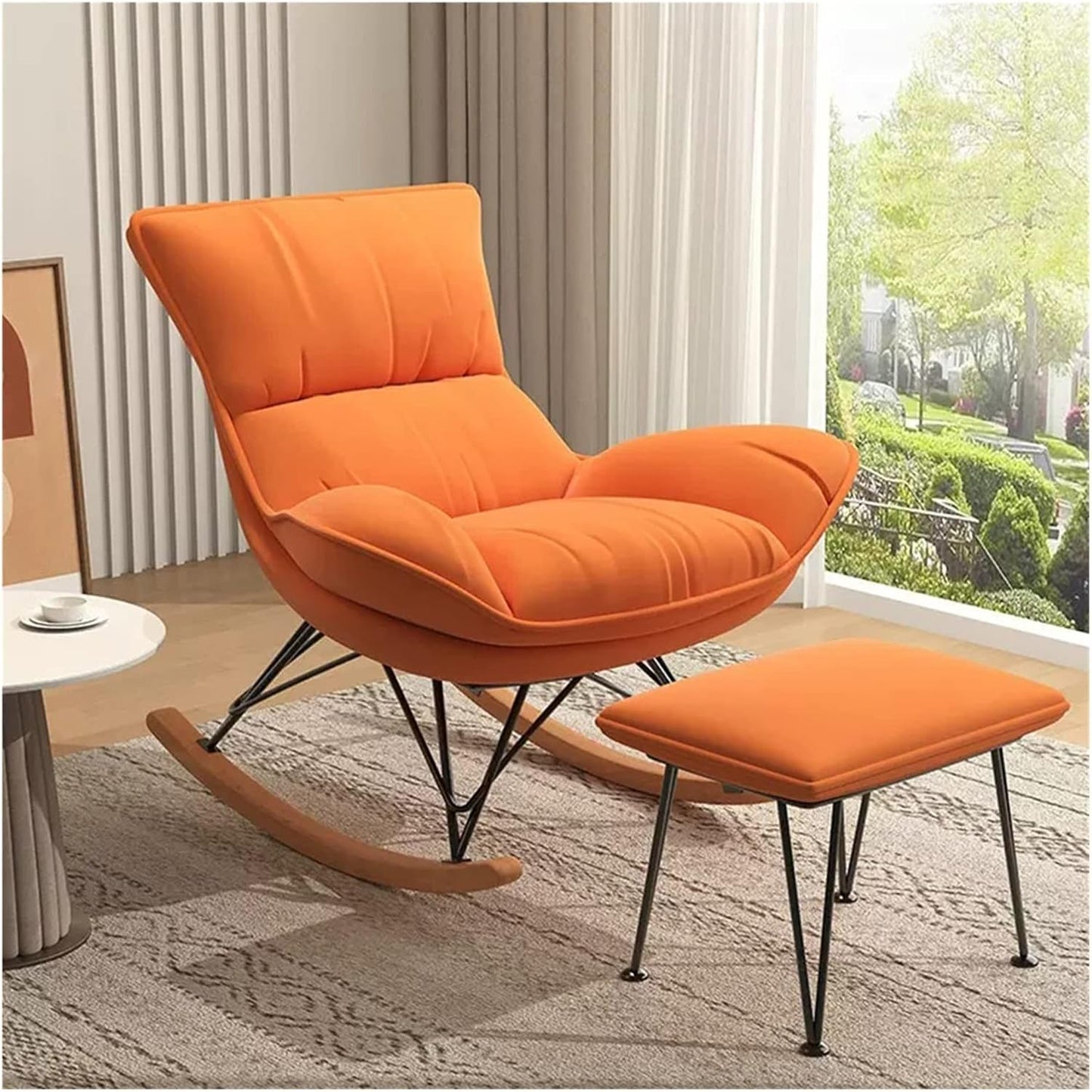 LSLYTQ Velvet Rocking ChairGlider Chair with Ottoman,Mid Century Upholstered Chair Rocking Armchair Rocker Chair for Living Room with Solid Wood Base