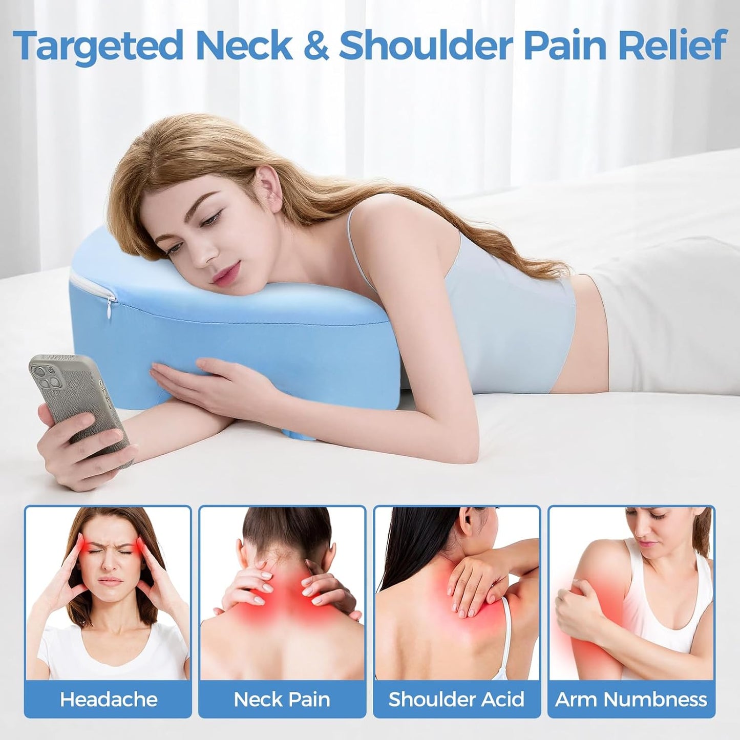 Side Sleeper Memory Foam Pillow for Neck, Shoulder Pain Relief, Ergonomic Cervical Support Cushion