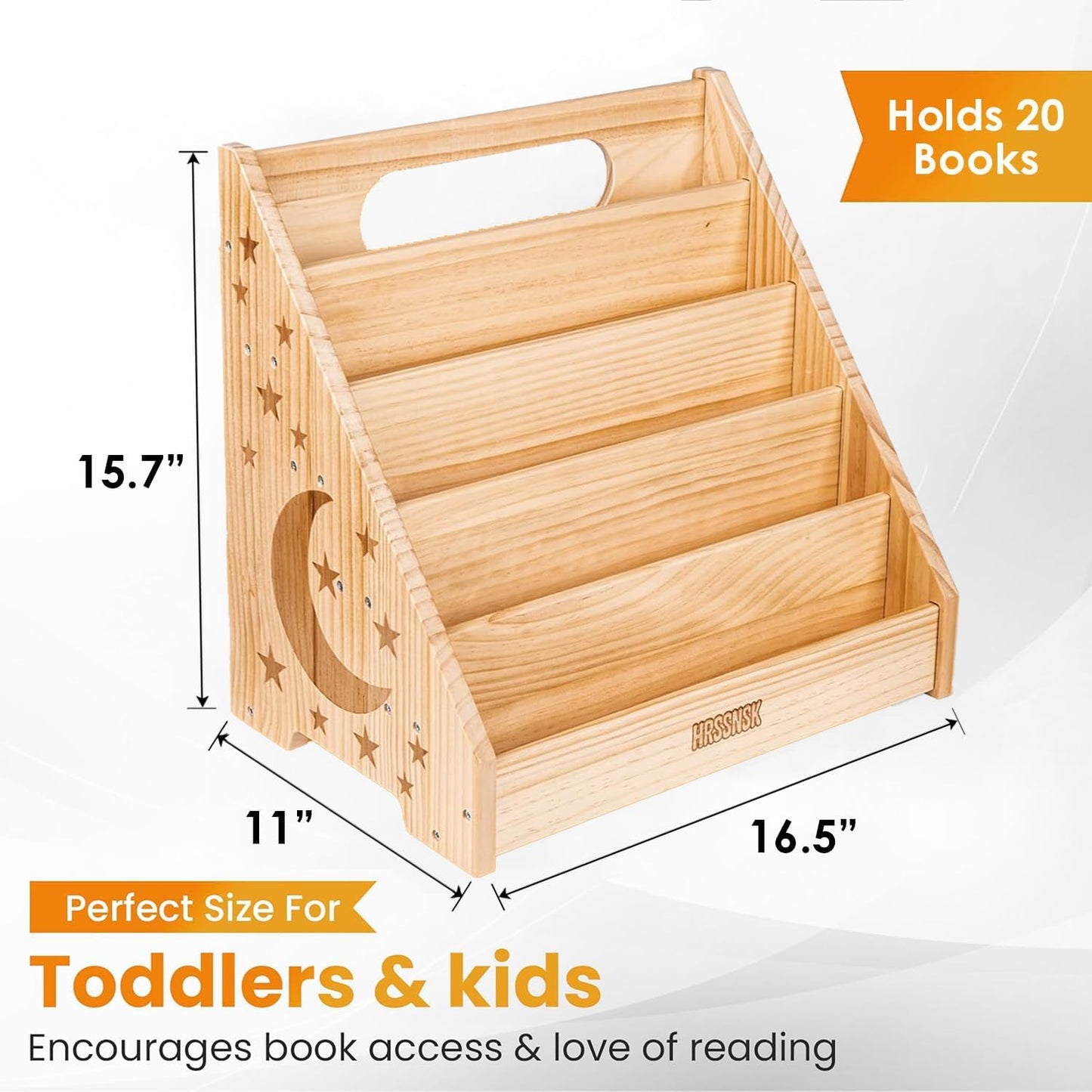 Montessori Baby Bookshelf, Natural Pinewood Front Facing Nursery Bookshelf, Small Kids Bookcase Book Organizer for Toddlers, 16.5 Inch Wide