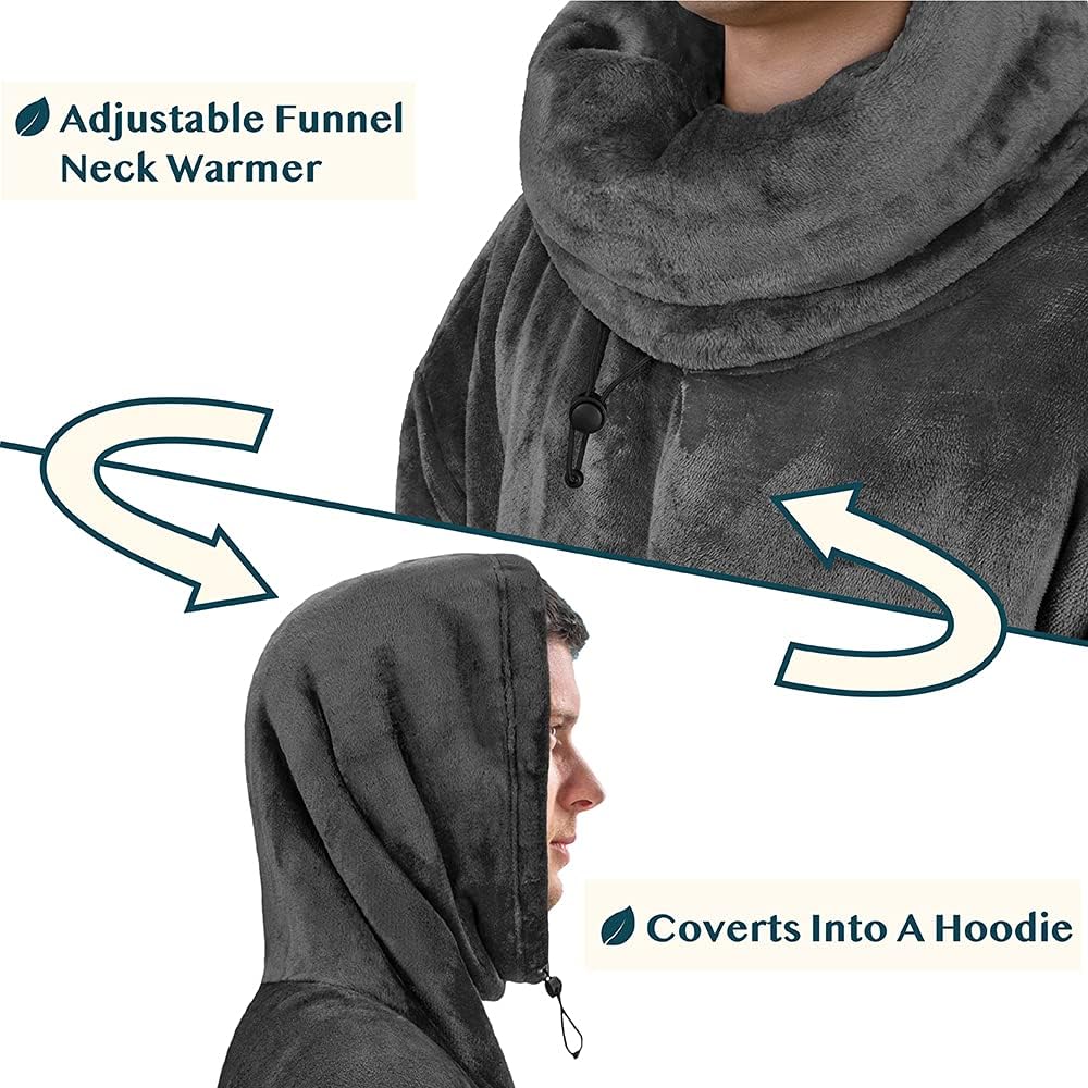 PAVILIA Wearable Blanket Poncho Women Men, Oversized Hoodie Sweatshirt Sweater Neck Warmer, Fleece Soft Hug Sleep Pod Adult