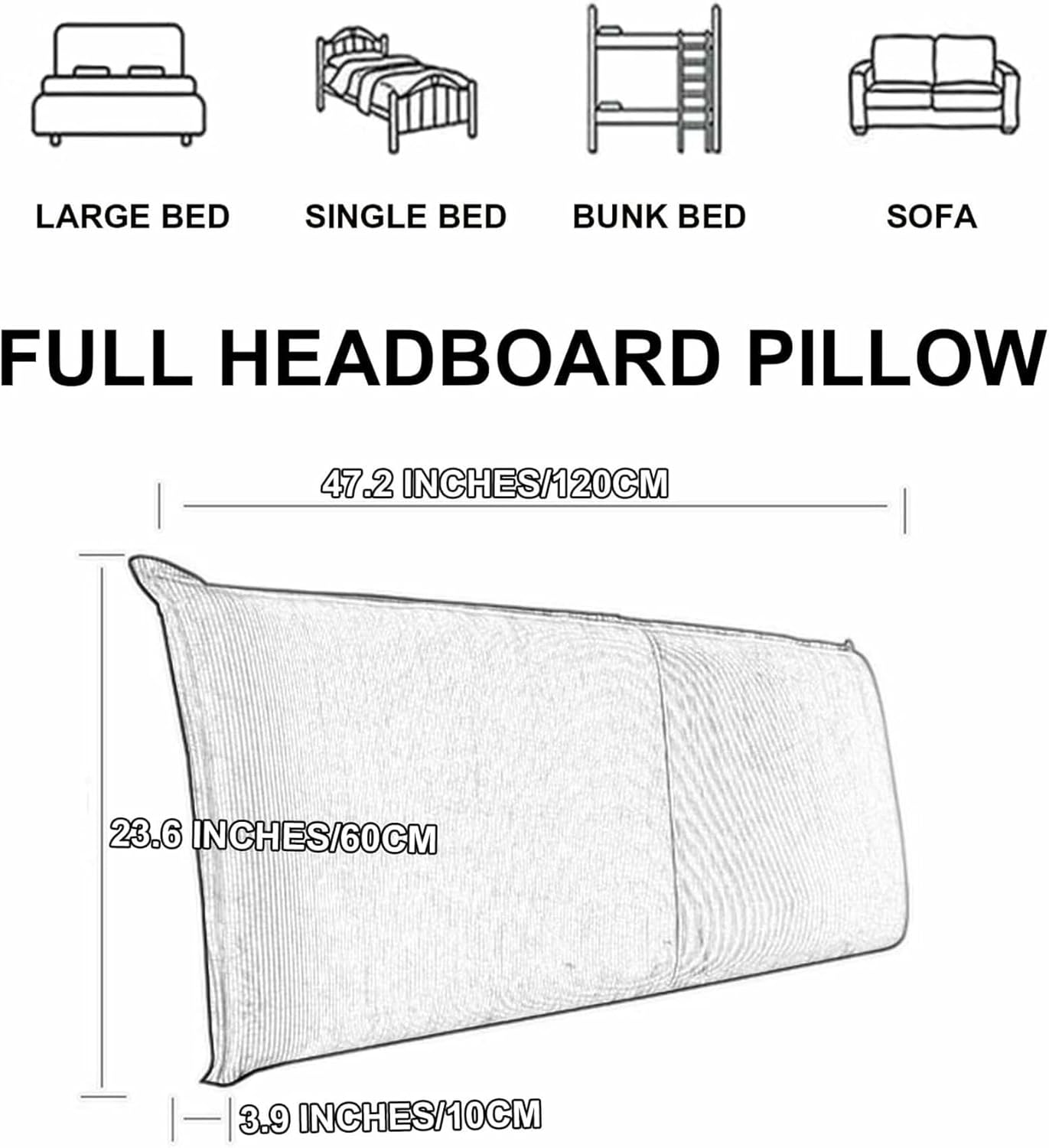 BedHead Upholstered Headboard Pillowboard Large Backrest,Corduroy Reading Pillow Wall Mounted Headboard Lumbar Support Cushion Daybed Tatami Bolster~/